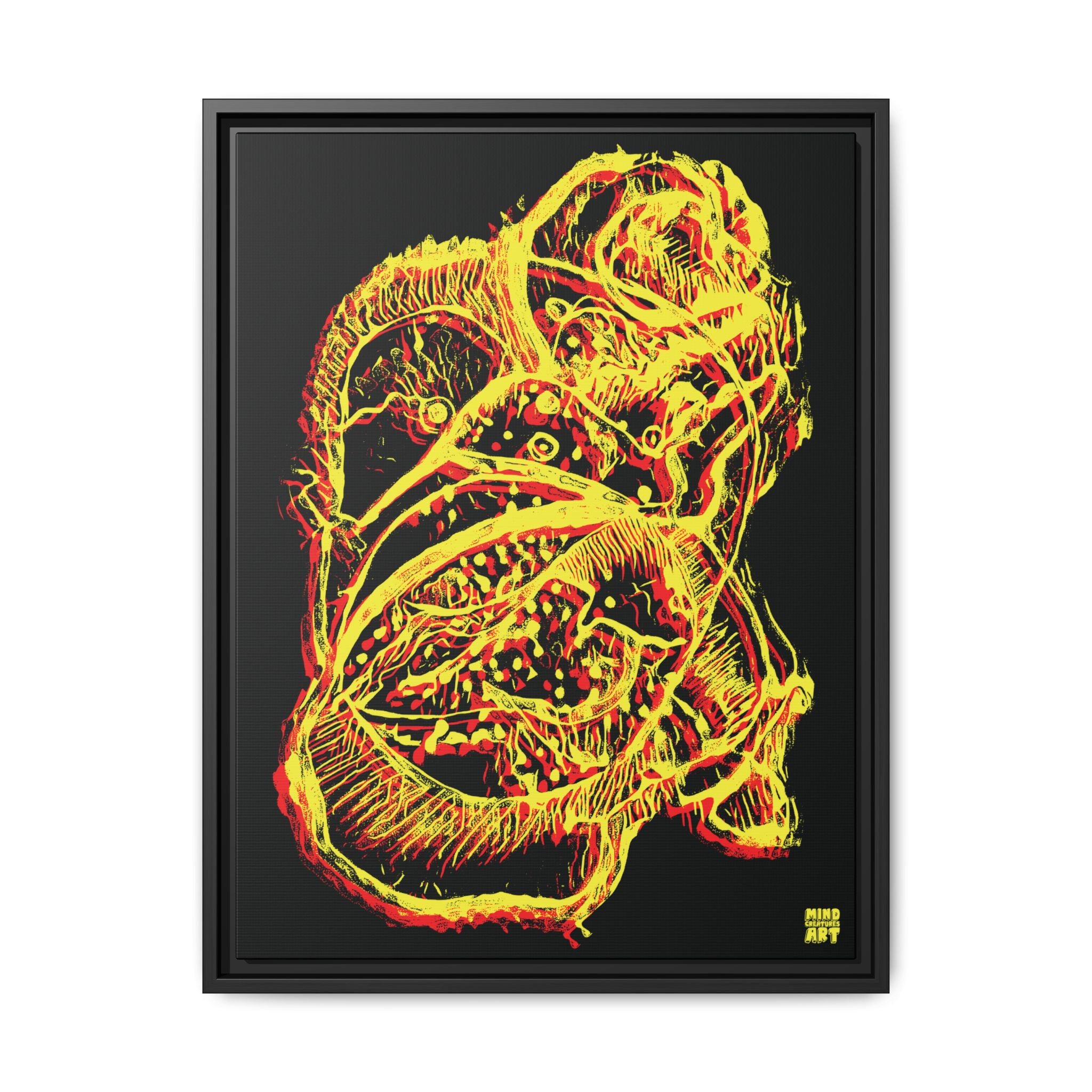 Exploration (Blur, Red & Yellow, Black Background) Matte Canvas, Framed