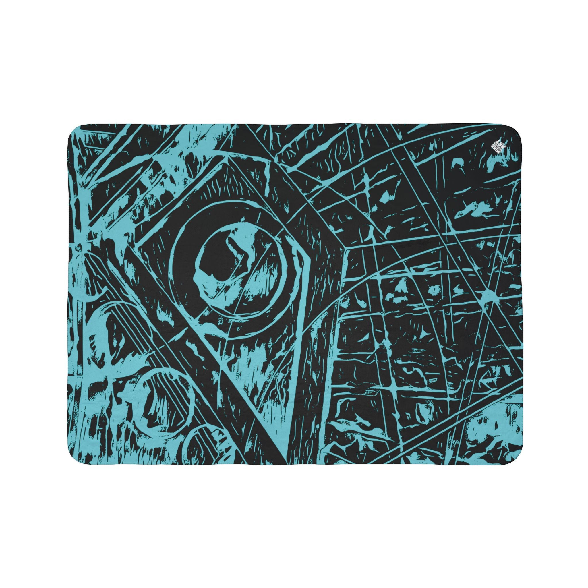 Love (Aqua, Black Background) Fleece Sherpa Blanket