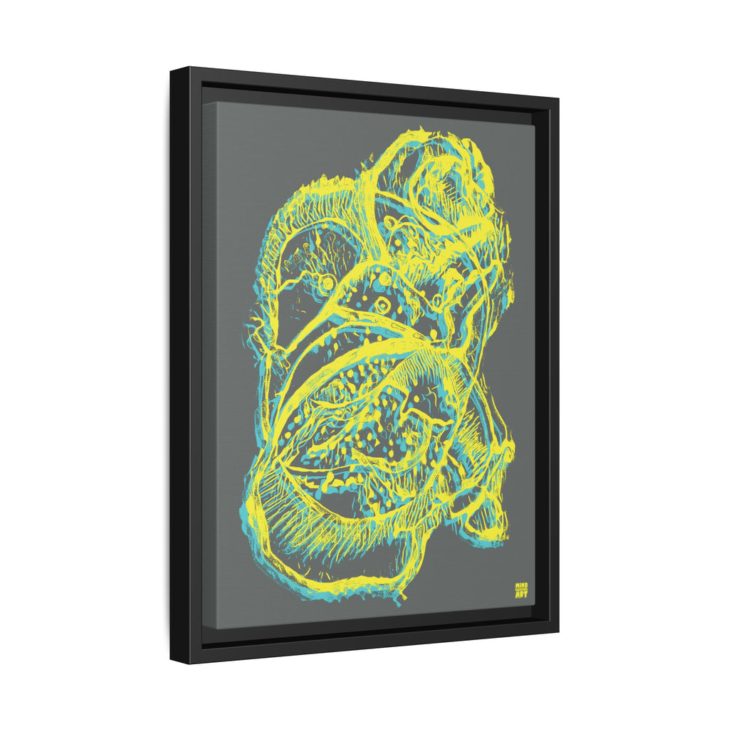 Exploration (Blur, Blue & Yellow, Dark Gray Background) Matte Canvas, Framed