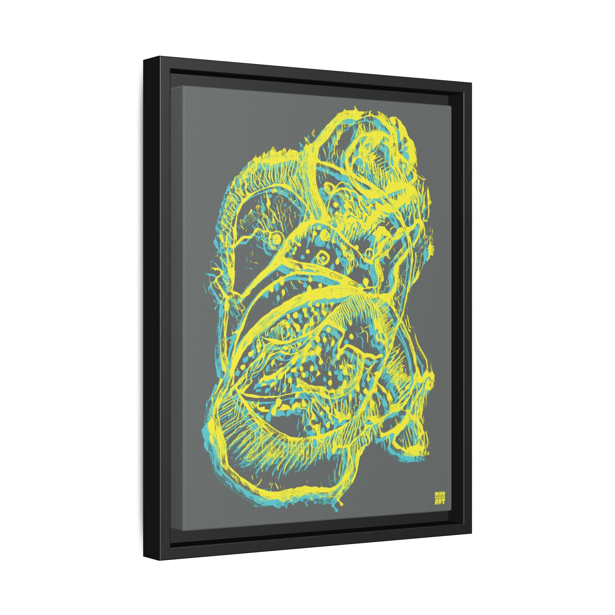 Exploration (Blur, Blue & Yellow, Dark Gray Background) Matte Canvas, Framed