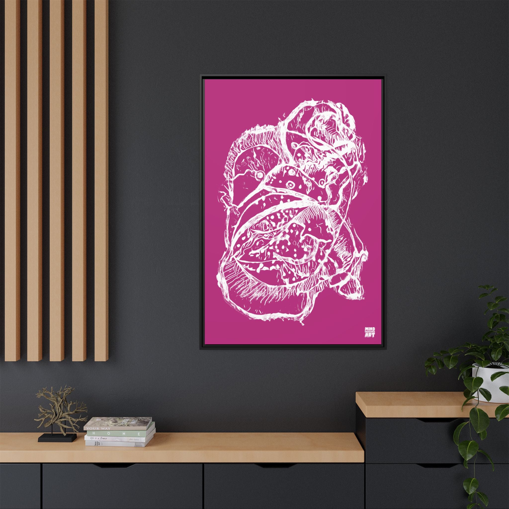 Exploration (White, Pink Background) Matte Canvas, Framed