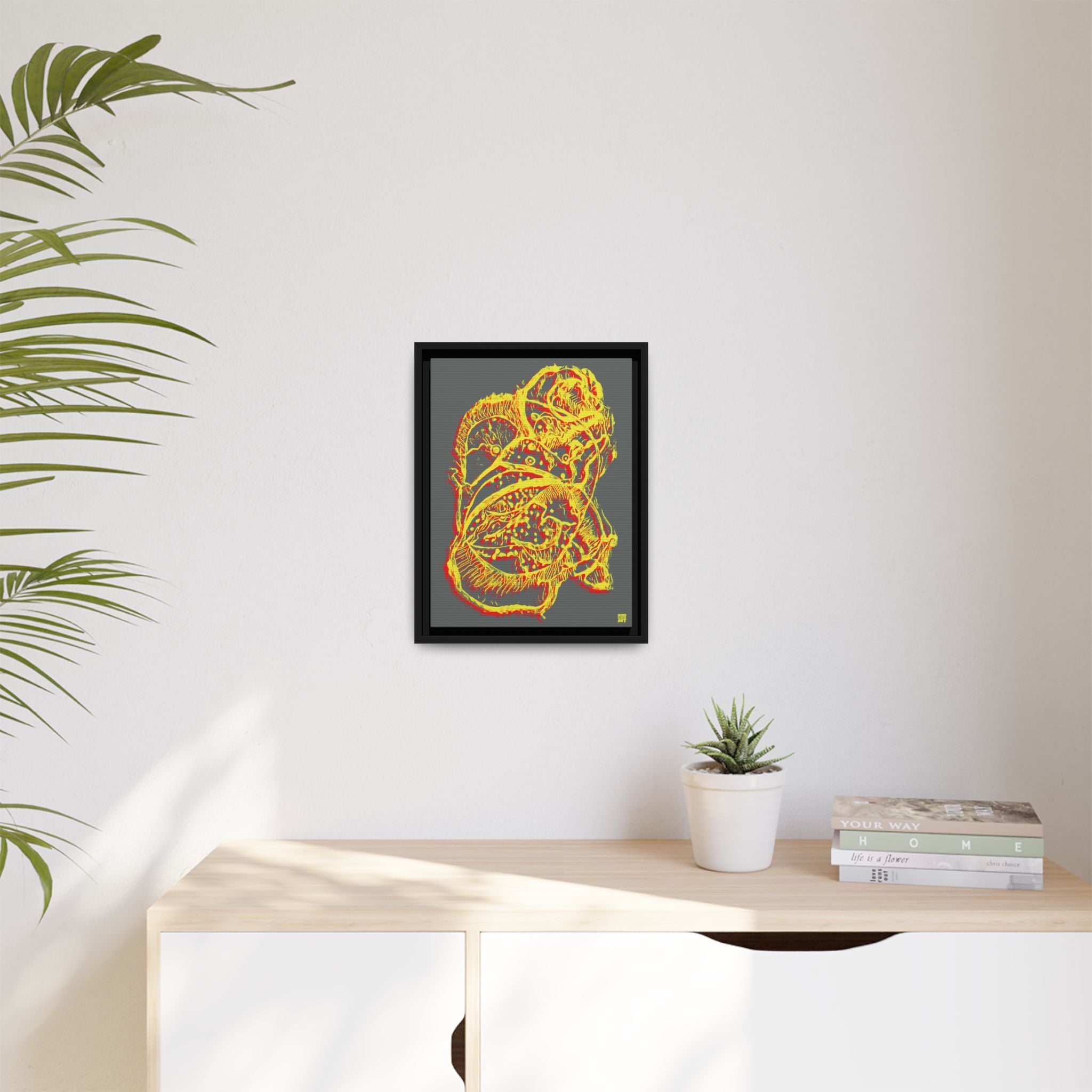 Exploration (Blur, Red & Yellow, Dark Gray Background) Matte Canvas, Framed