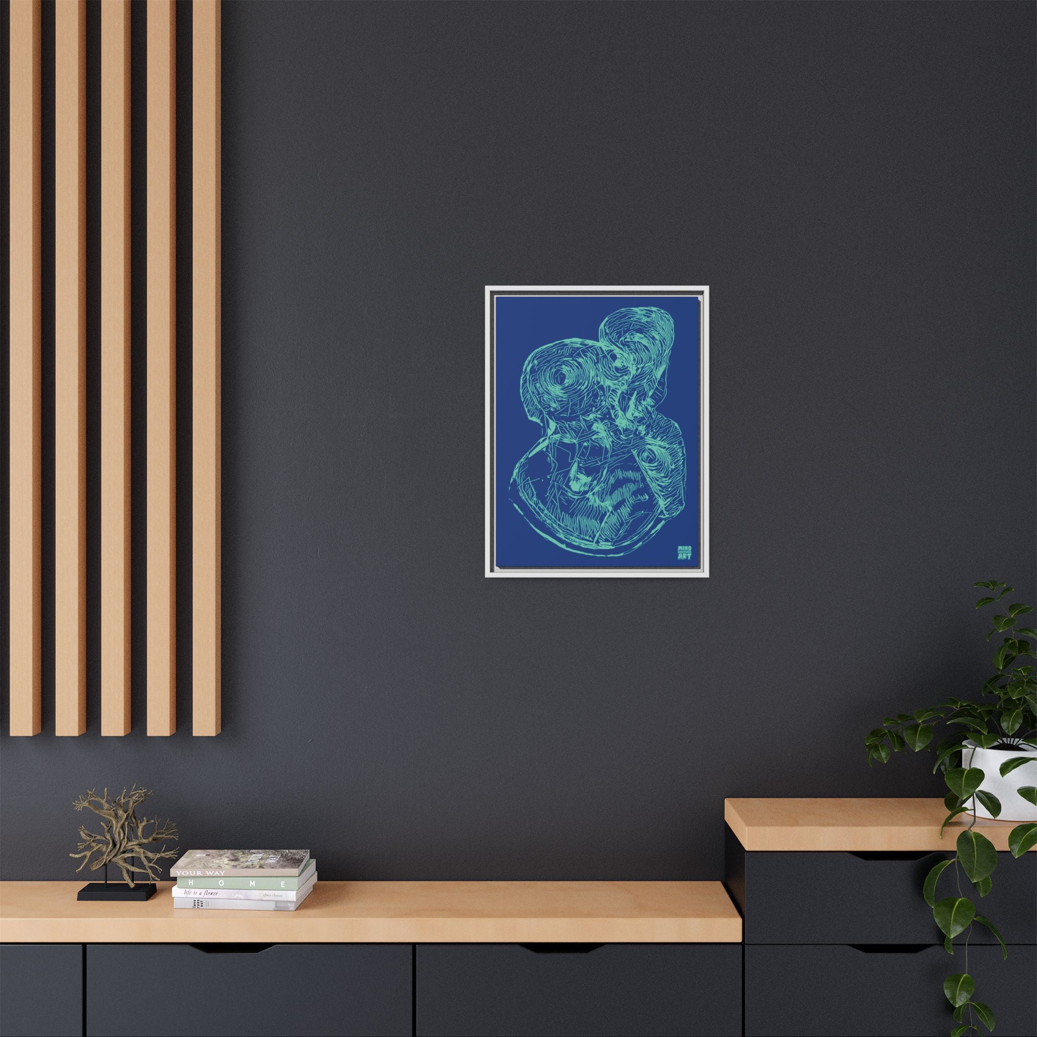Curiosity (Teal, Dark Blue Background) Matte Canvas, Framed