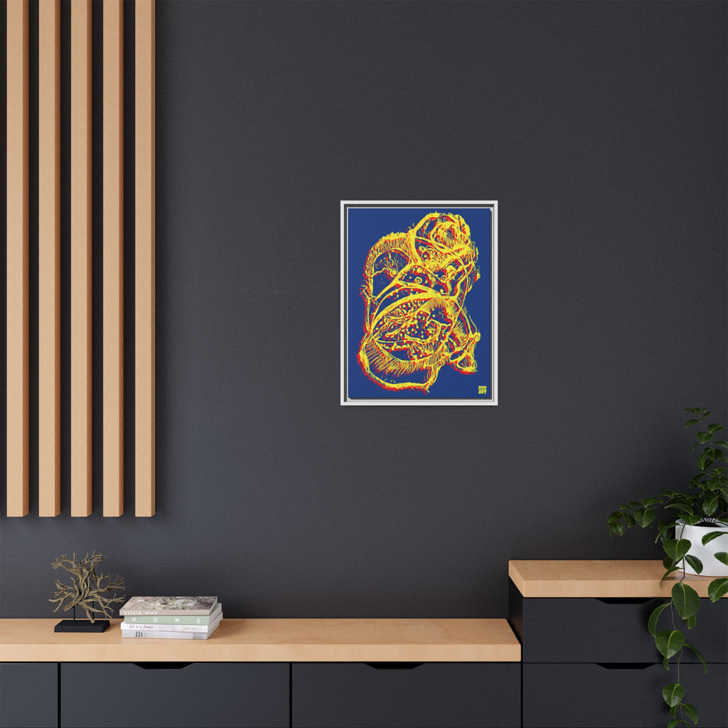Exploration (Blur, Red & Yellow, Dark Blue Background) Matte Canvas, Framed