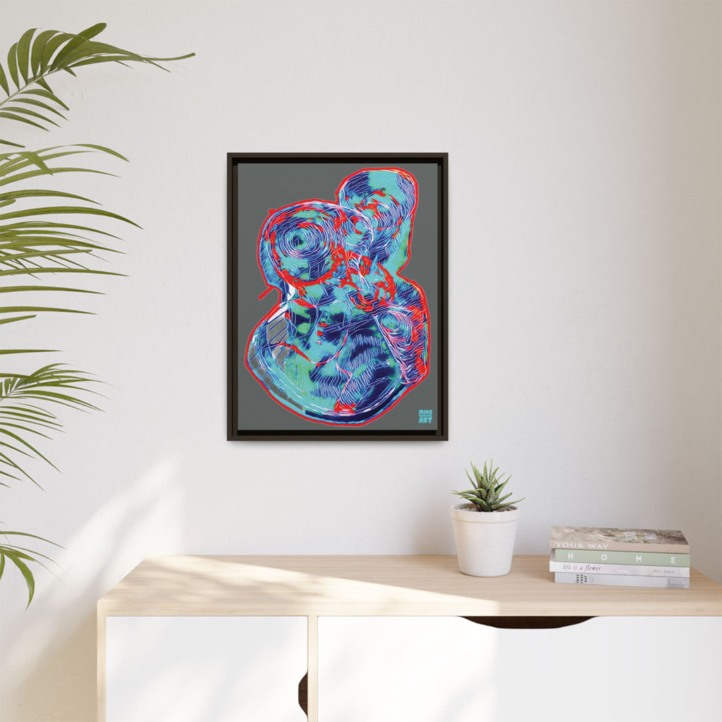 Curiosity (Red & Teal, Dark Gray Background) Matte Canvas, Framed