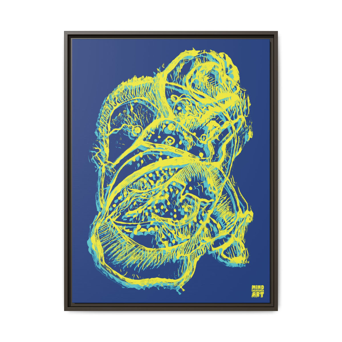 Exploration (Blur, Blue & Yellow, Dark Blue Background) Matte Canvas, Framed