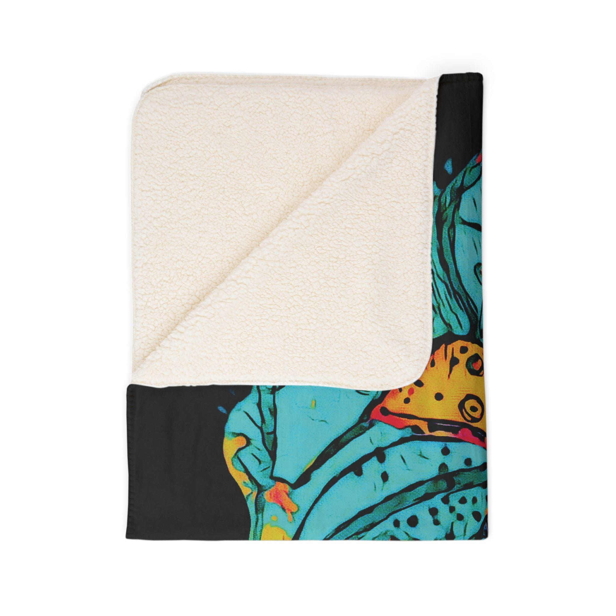 Exploration (Teal, Black Background) Fleece Sherpa Blanket