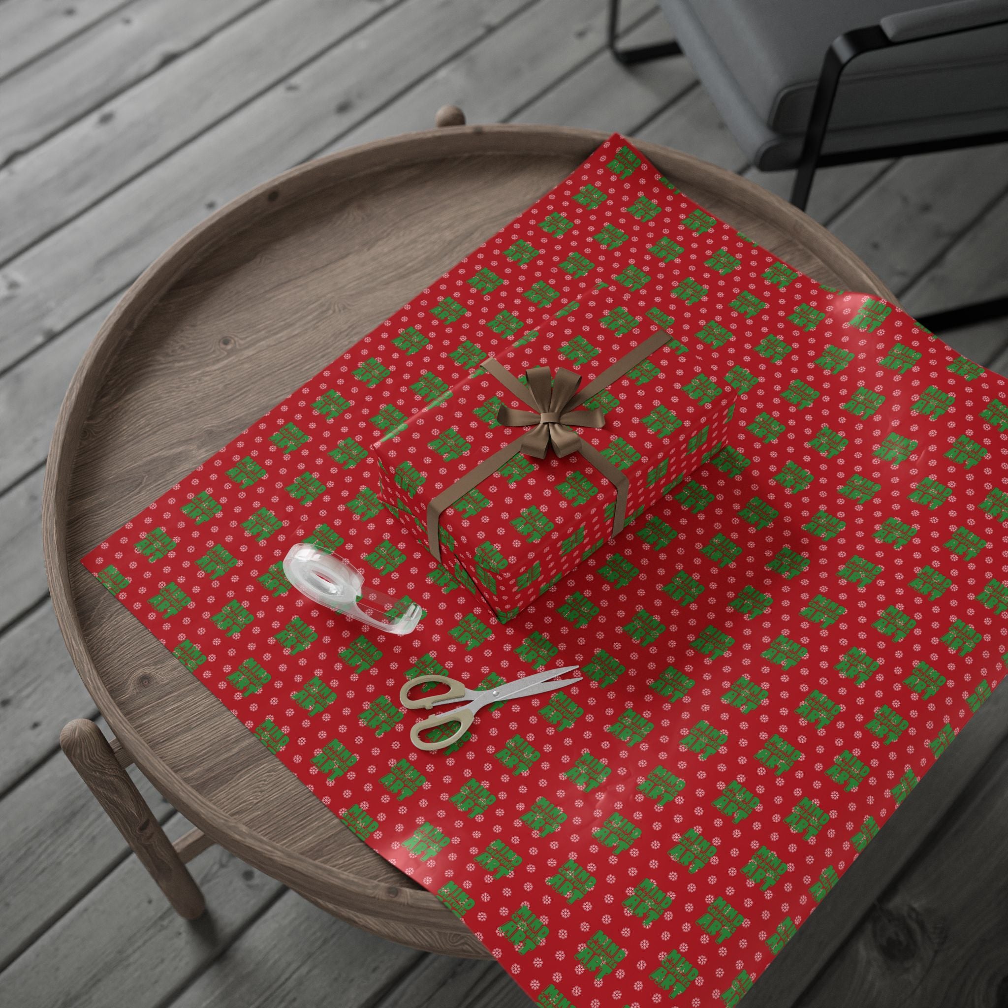 MCA Logo & Snowflake (Green, Red Background) Heavy Wrapping Paper