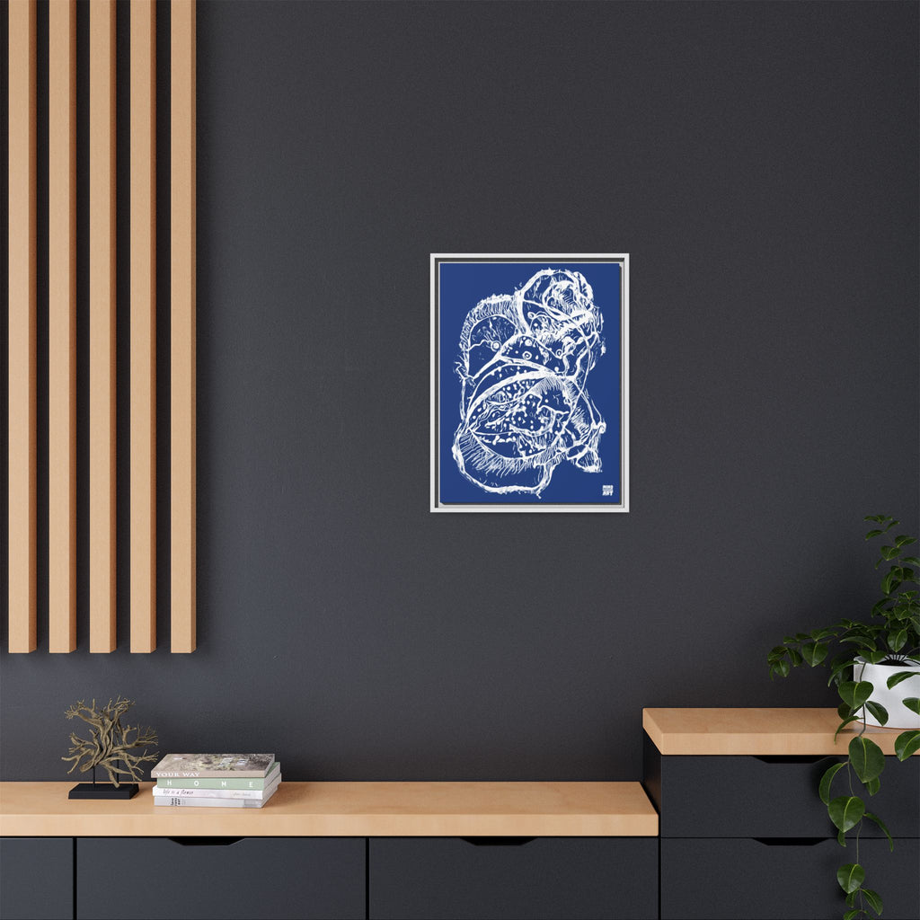 Exploration (White, Dark Blue Background) Matte Canvas, Framed
