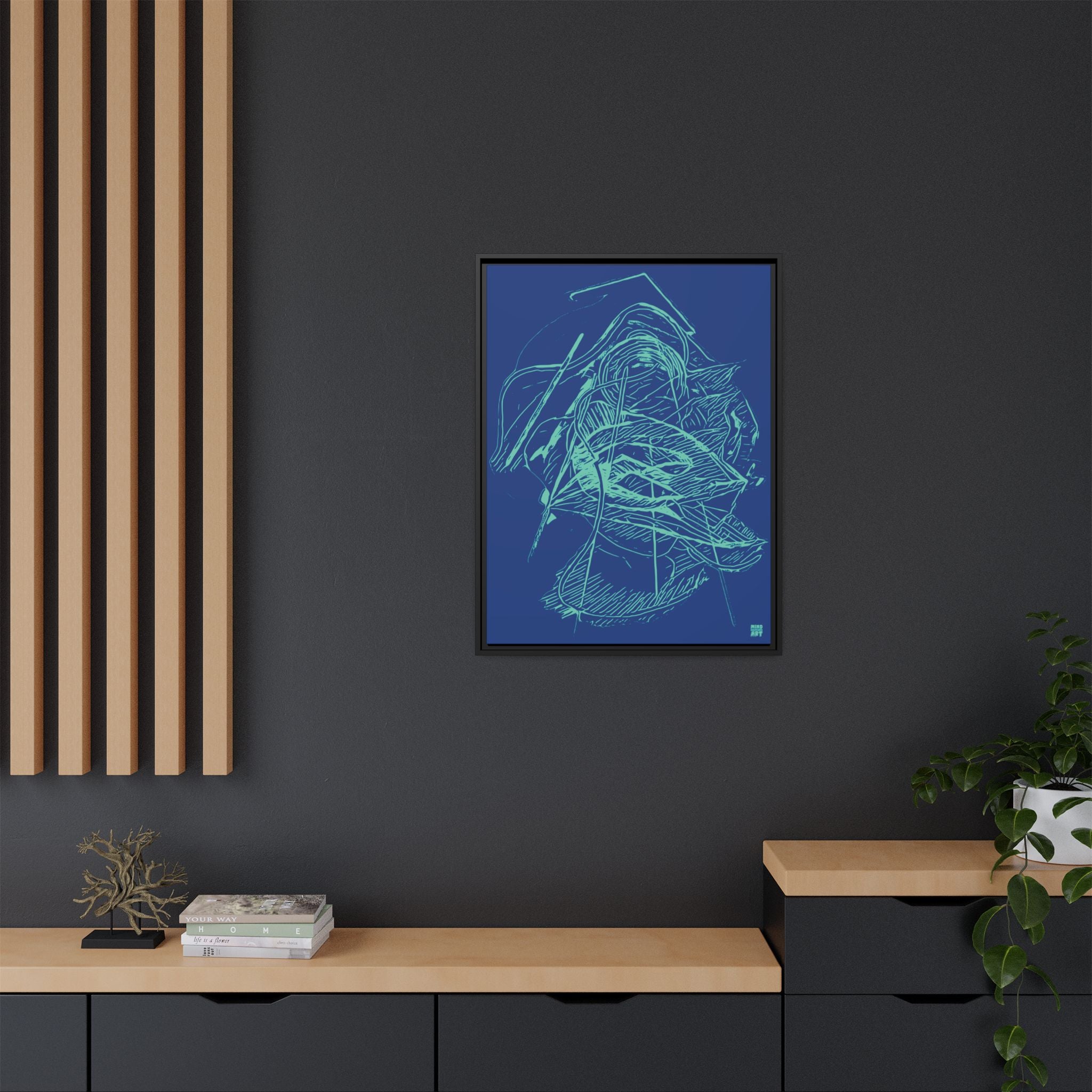 Dive Reflex (Teal, Dark Blue Background) Matte Canvas, Framed
