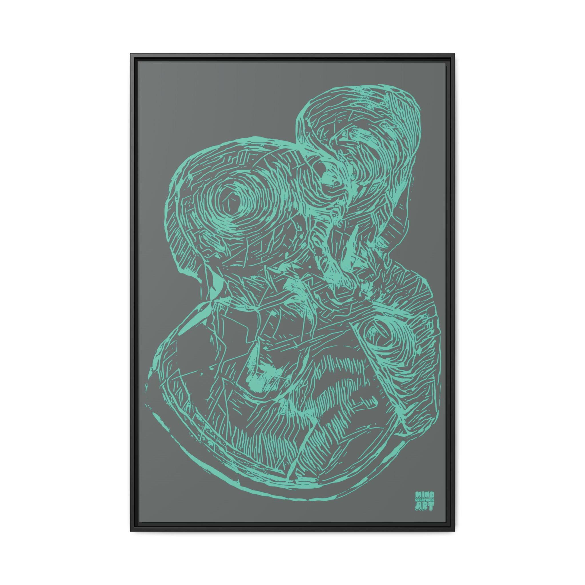 Curiosity (Teal, Dark Gray Background) Matte Canvas, Framed