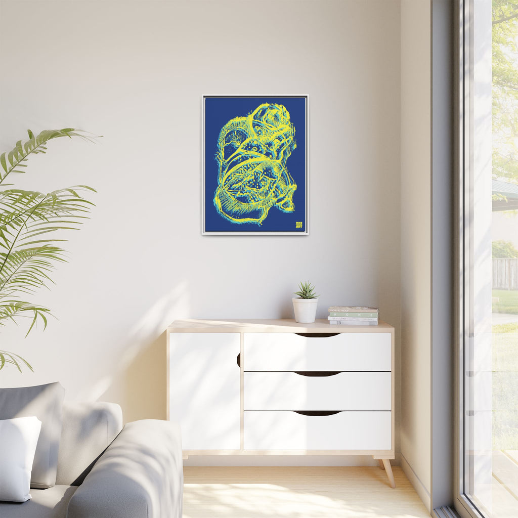 Exploration (Blur, Blue & Yellow, Dark Blue Background) Matte Canvas, Framed