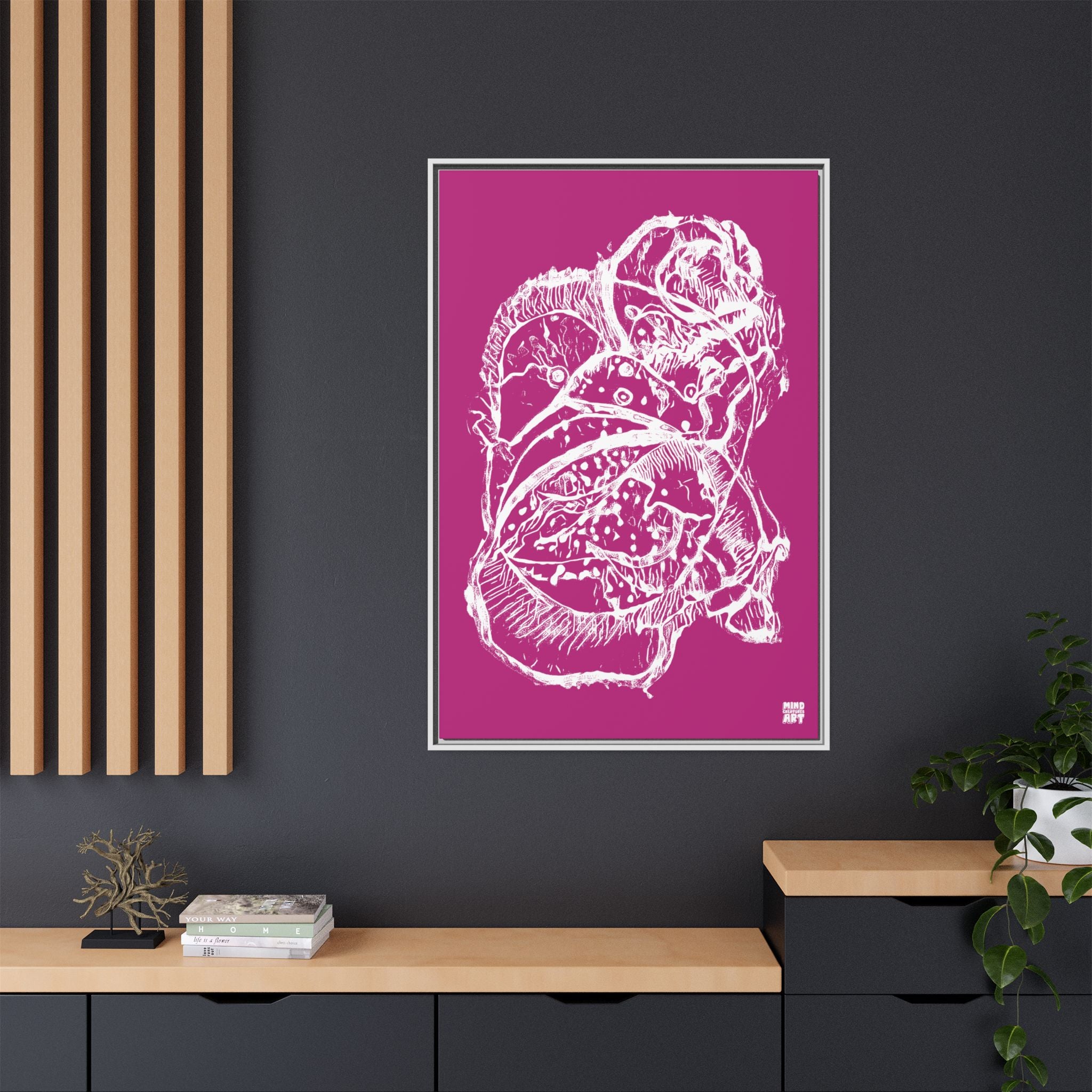 Exploration (White, Pink Background) Matte Canvas, Framed