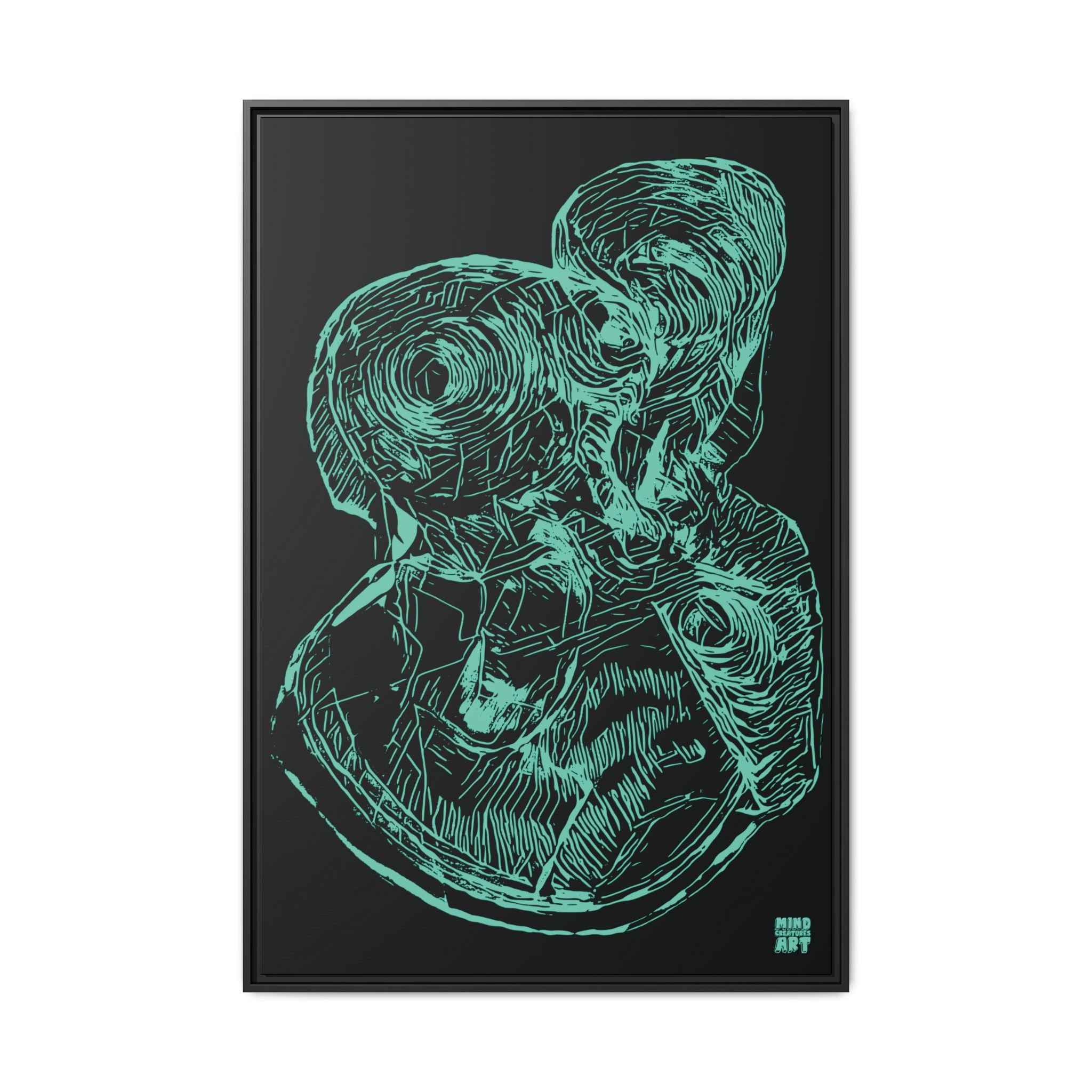 Curiosity (Teal, Black Background) Matte Canvas, Framed