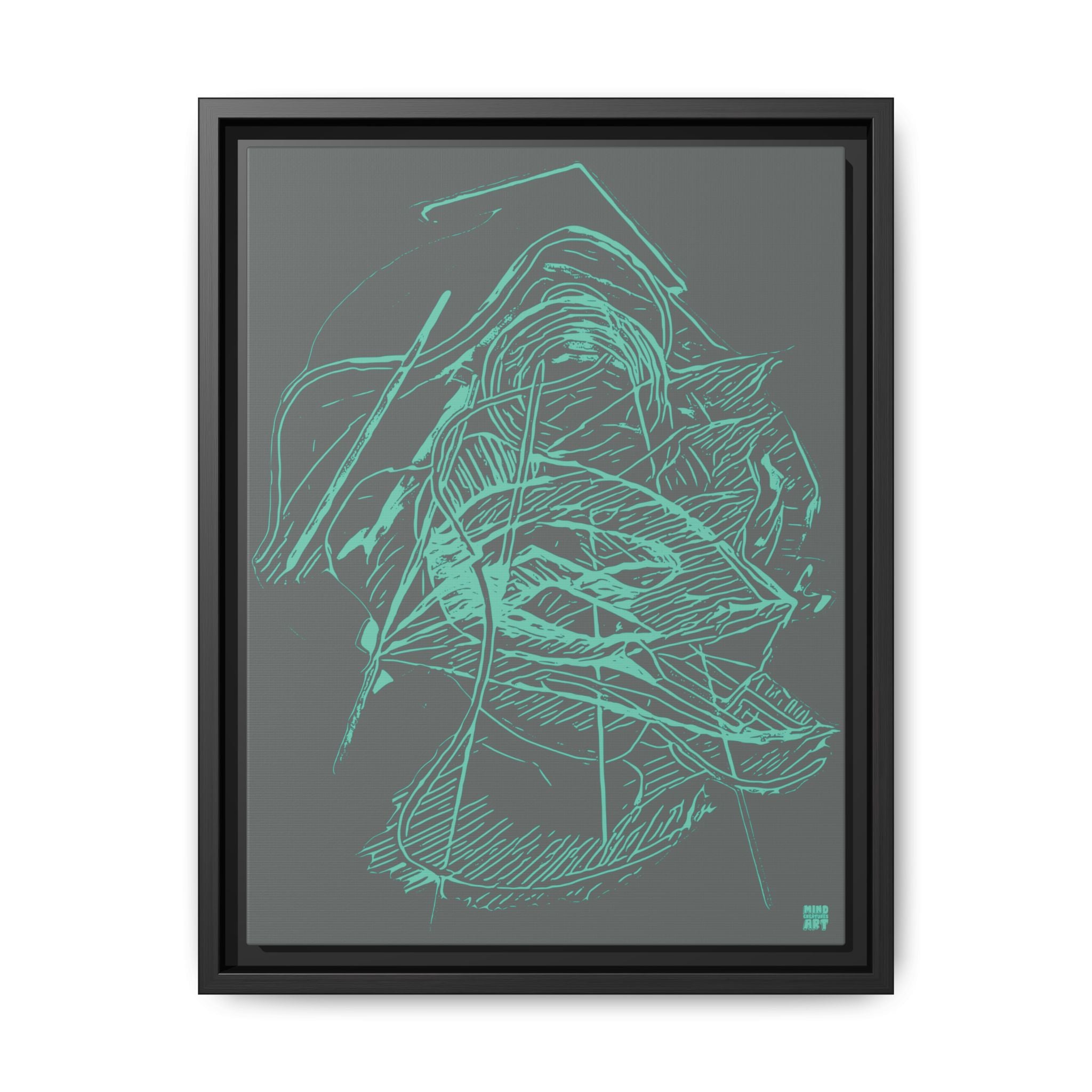 Dive Reflex (Teal, Dark Gray Background) Matte Canvas, Framed