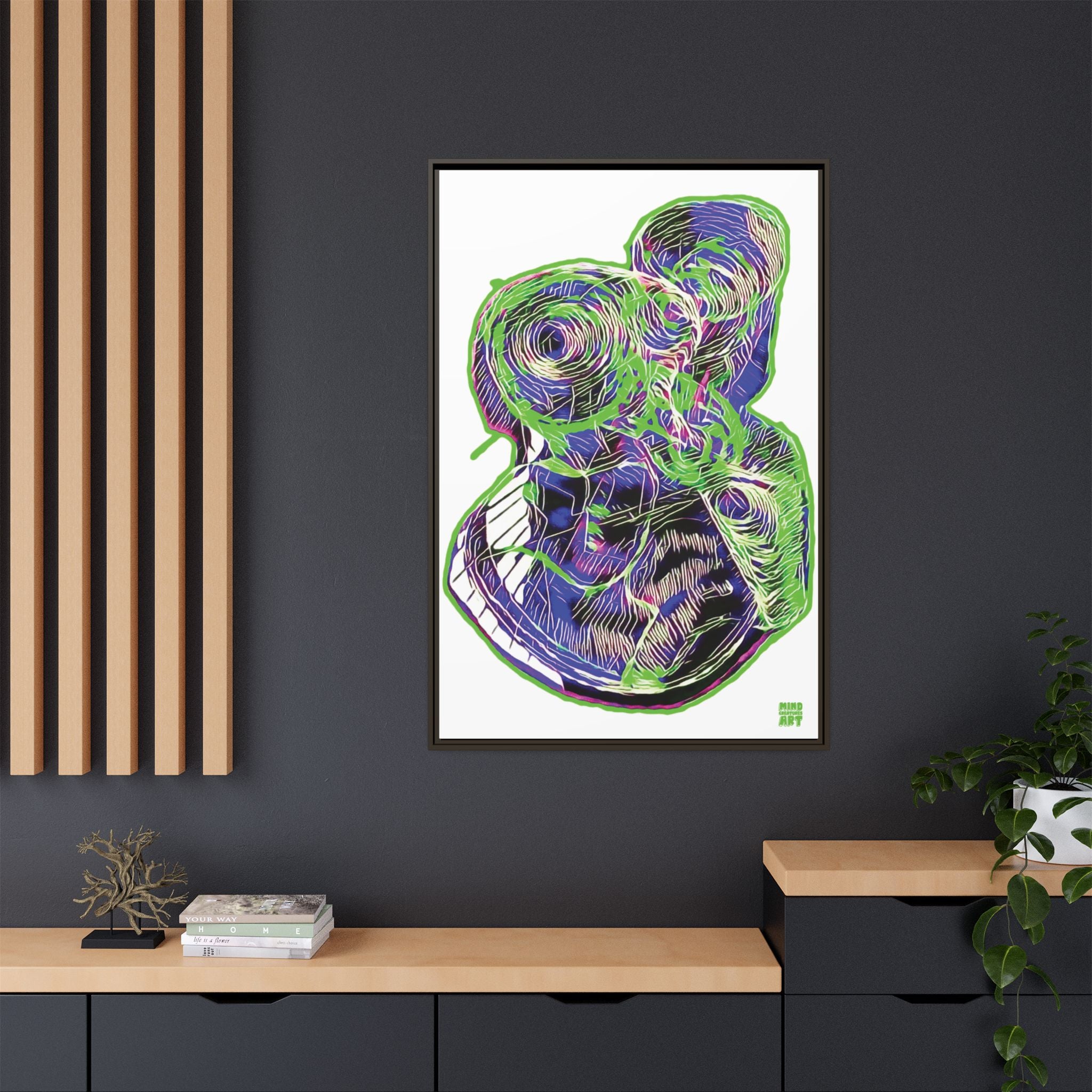 Curiosity (Electric Green, White Background) Matte Canvas, Framed