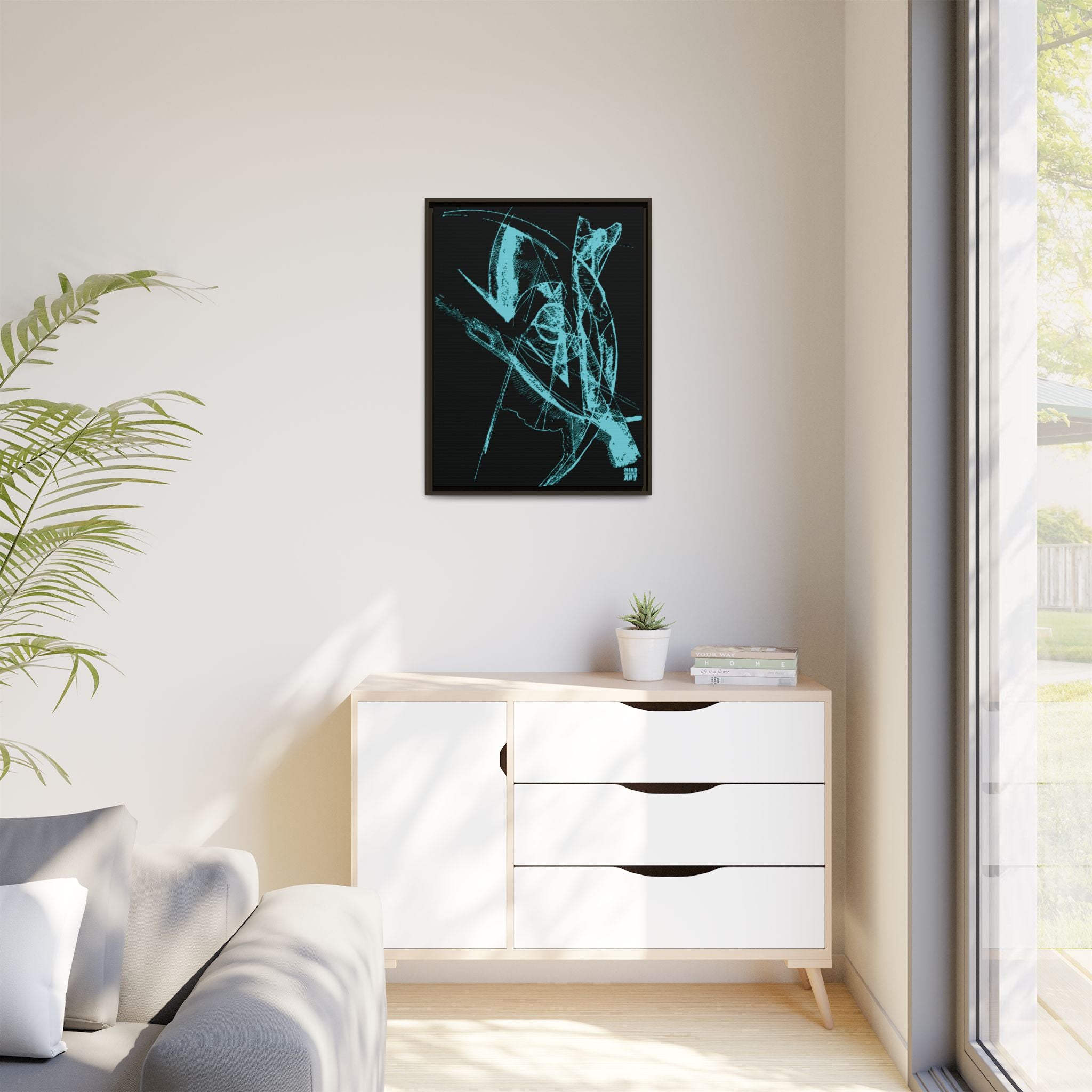 Watching (Aqua, Black Background) Matte Canvas, Framed