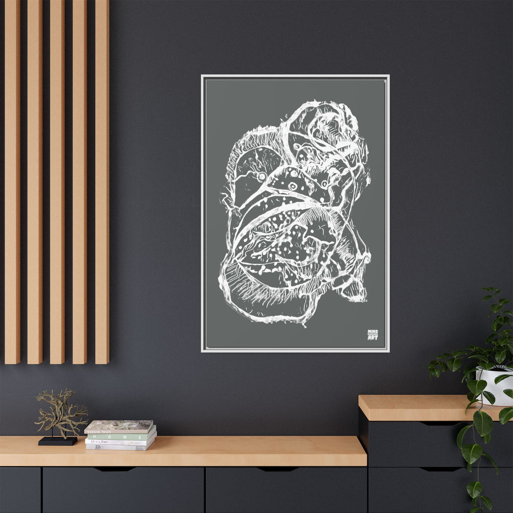 Exploration (White, Dark Gray Background) Matte Canvas, Framed