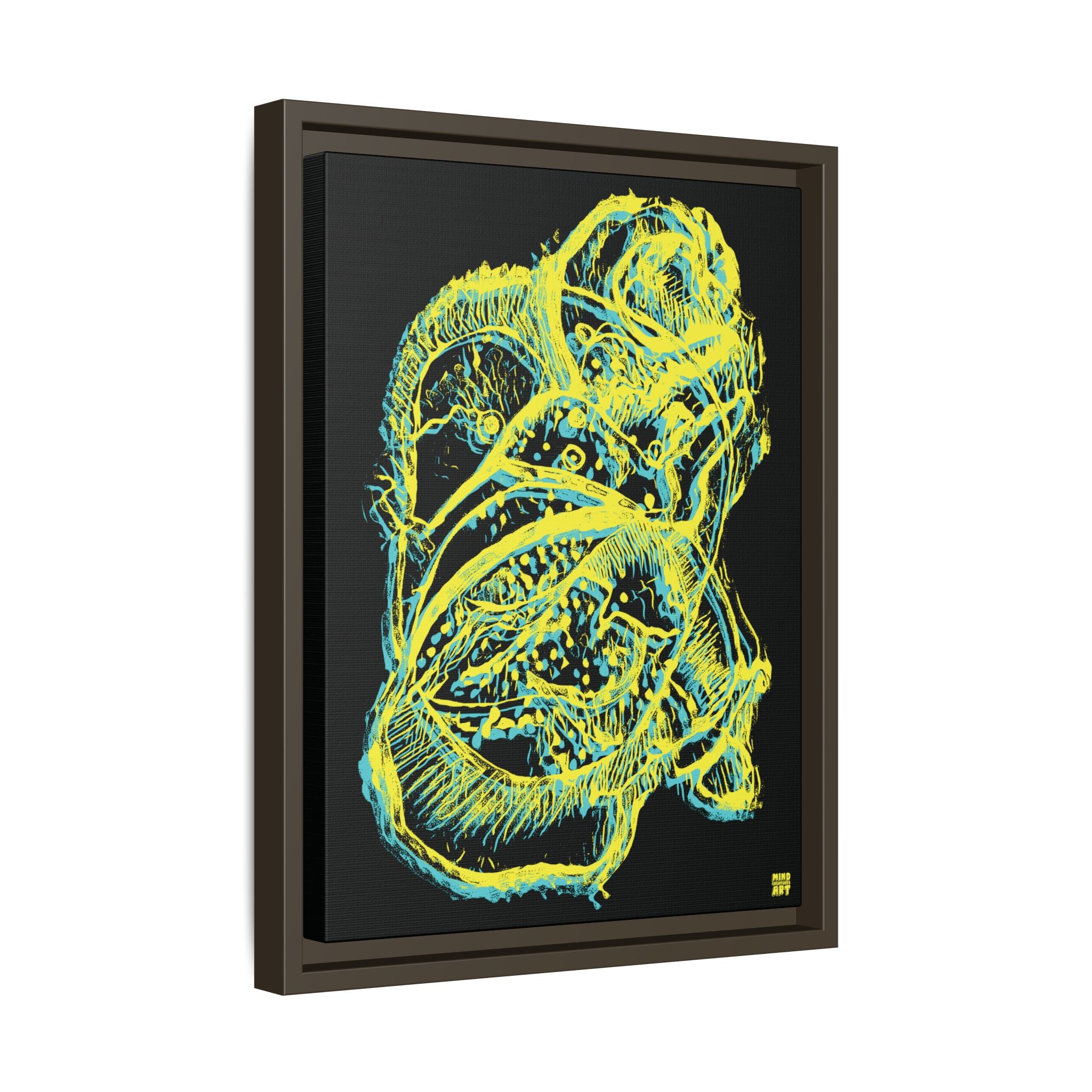 Exploration (Blur, Blue & Yellow, Black Background) Matte Canvas, Framed