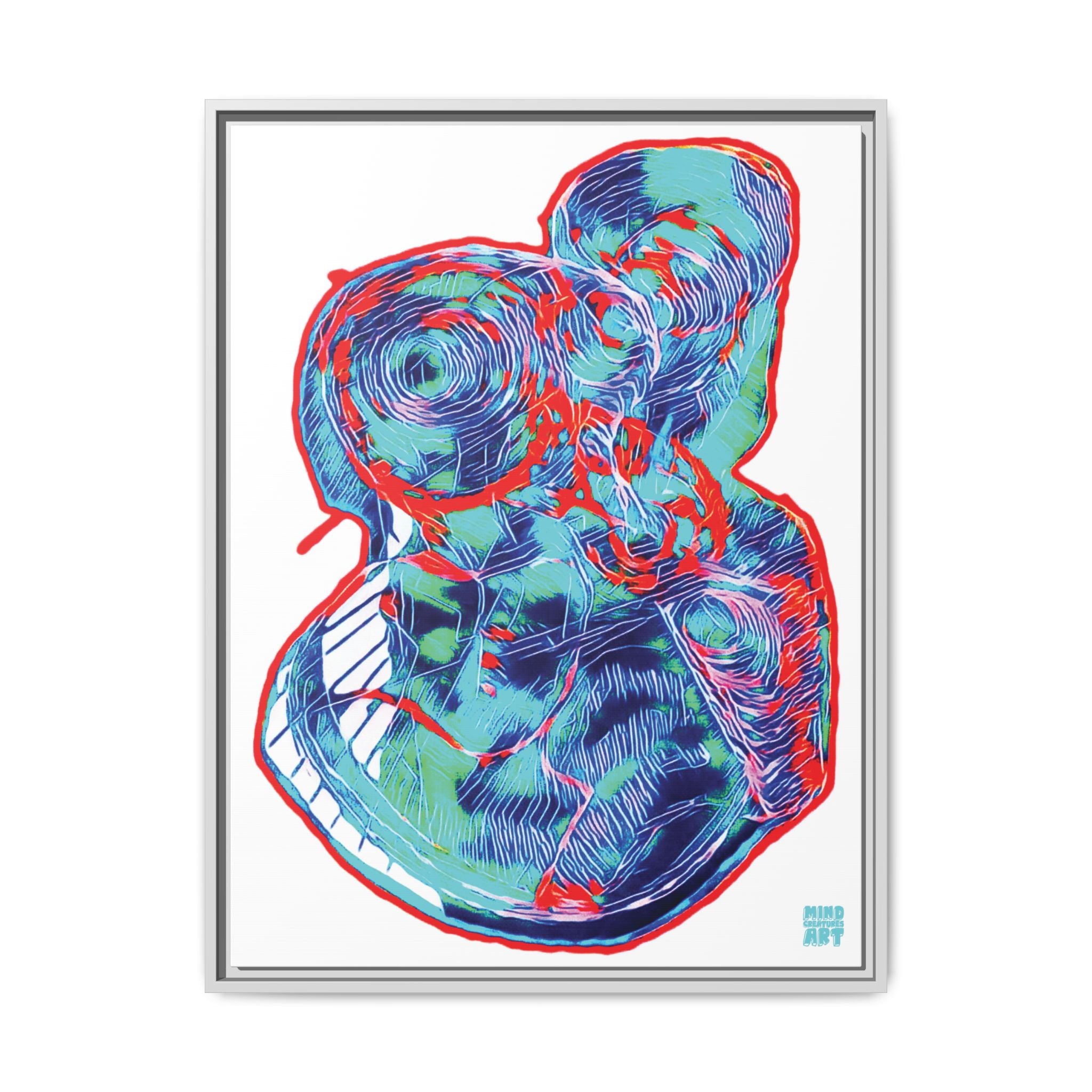 Curiosity (Red & Teal, White Background) Matte Canvas, Framed