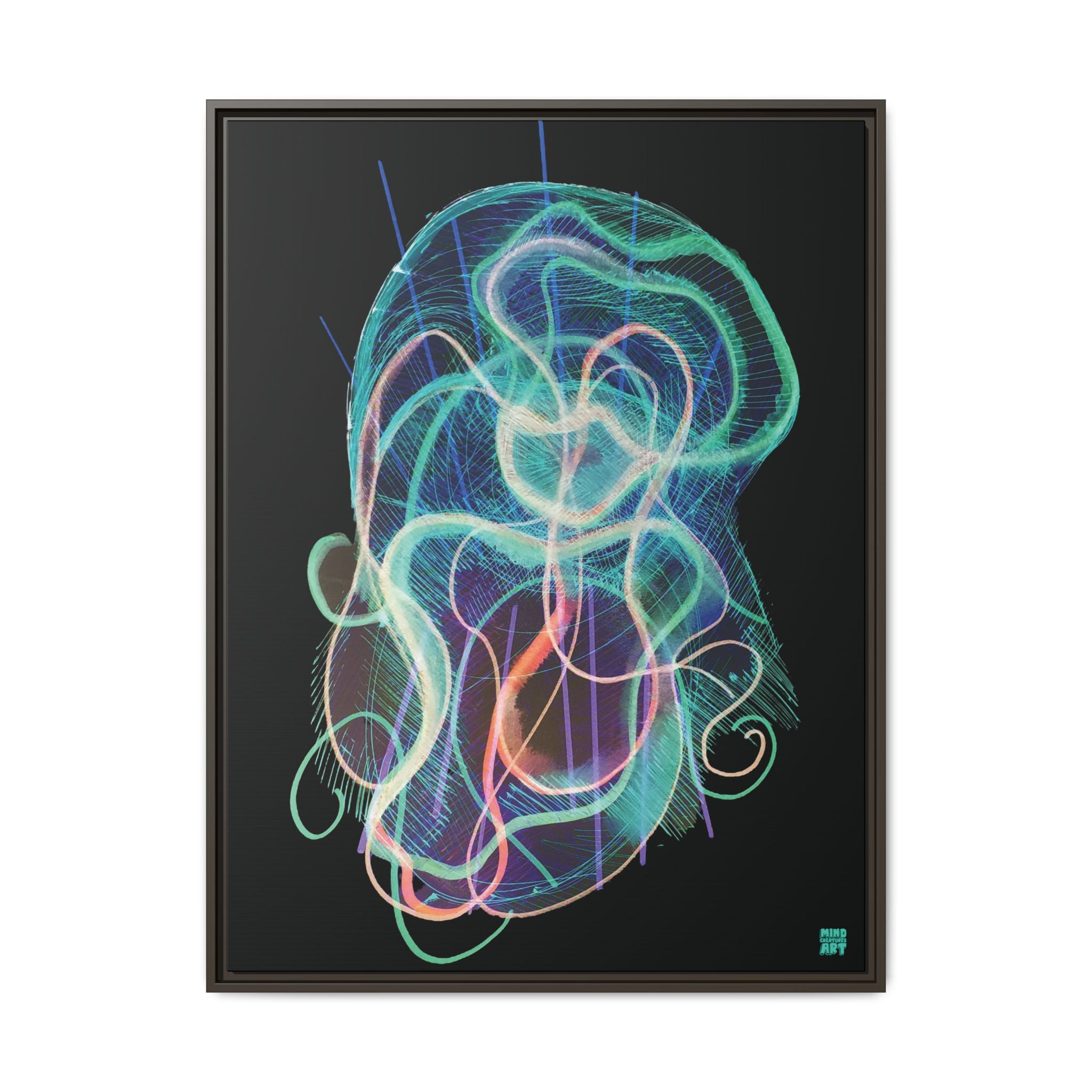 Davy Jones (Electric Teal, Black Background) Matte Canvas, Framed