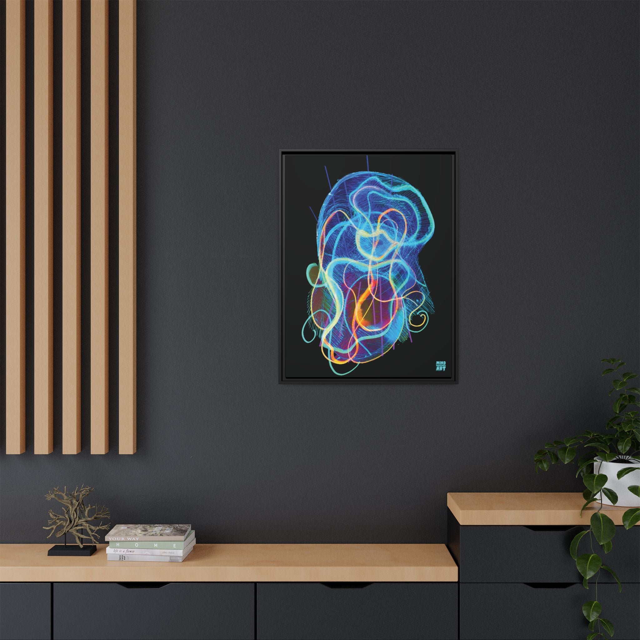 Davy Jones (Electric Blue, Black Background) Matte Canvas, Framed