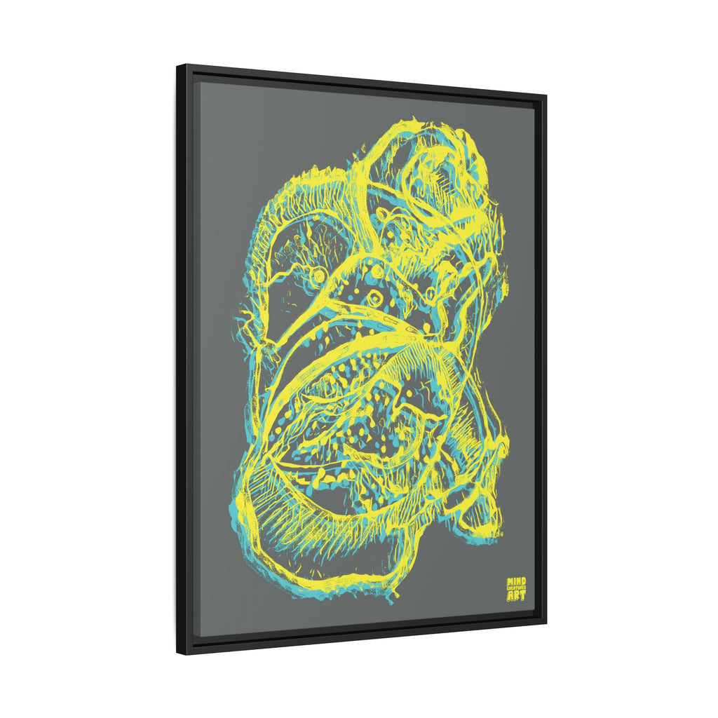 Exploration (Blur, Blue & Yellow, Dark Gray Background) Matte Canvas, Framed