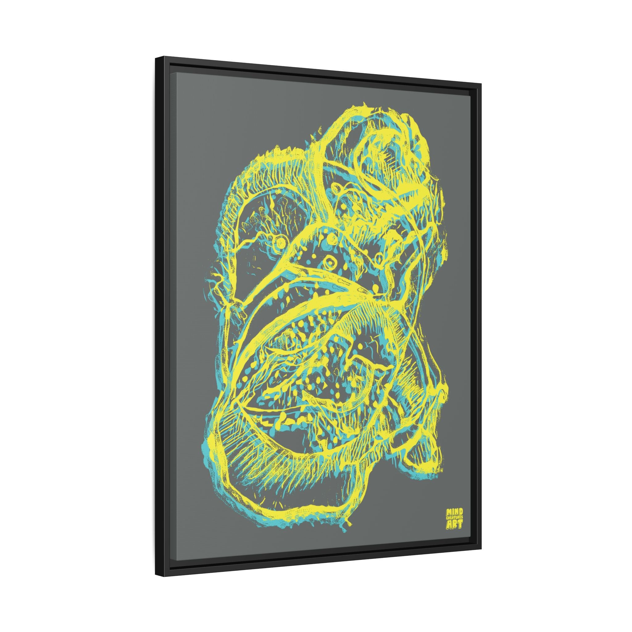 Exploration (Blur, Blue & Yellow, Dark Gray Background) Matte Canvas, Framed