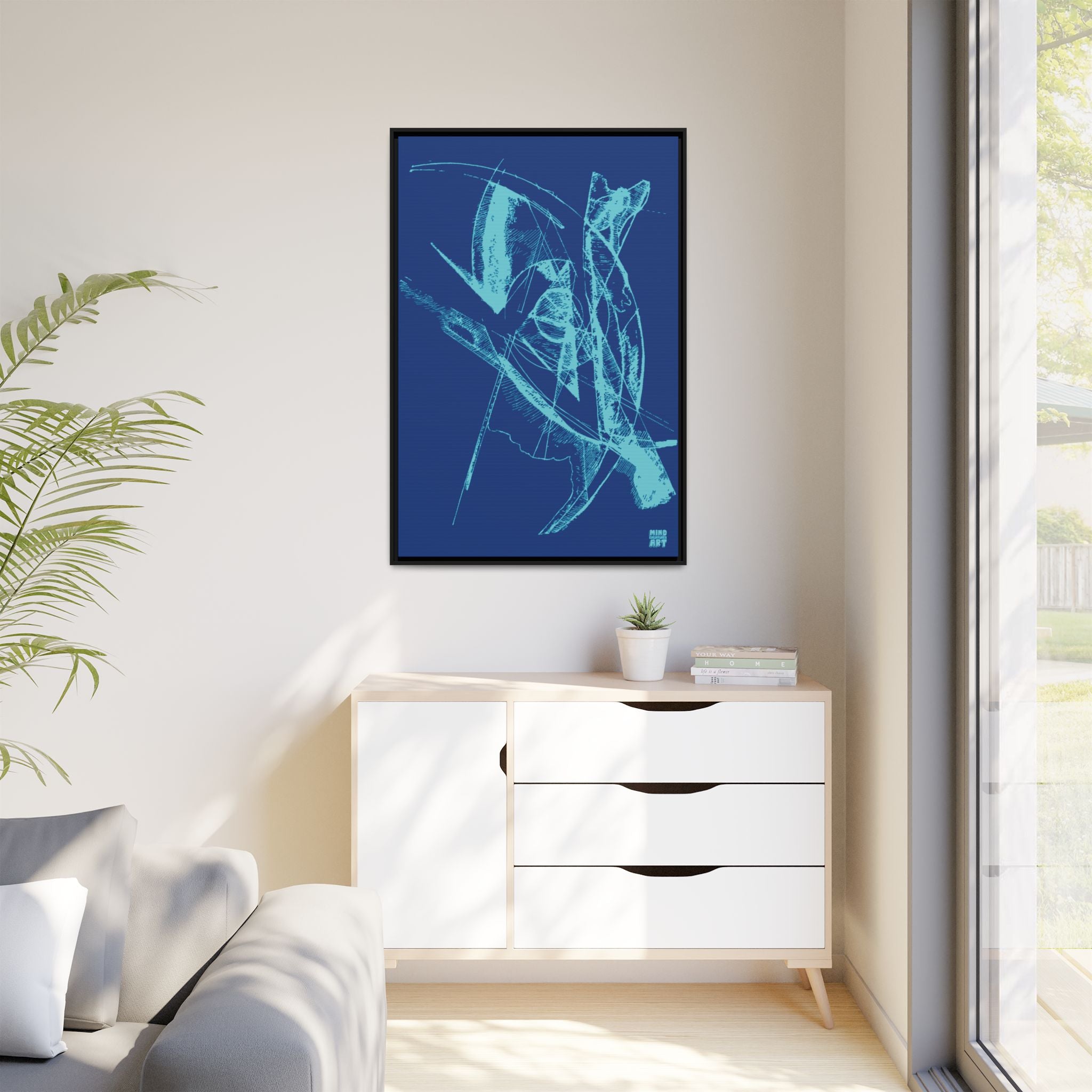 Watching (Aqua, Dark Blue Background) Matte Canvas, Framed