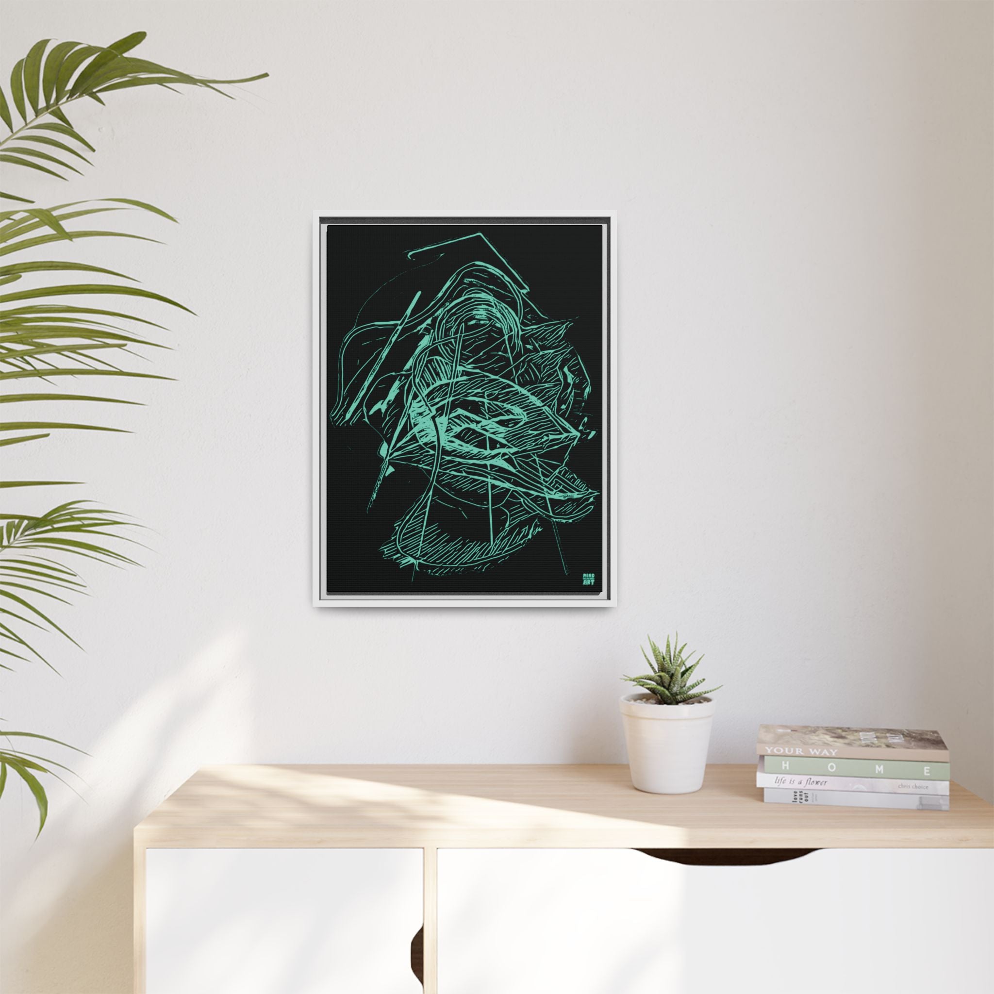 Dive Reflex (Teal, Black Background) Matte Canvas, Framed