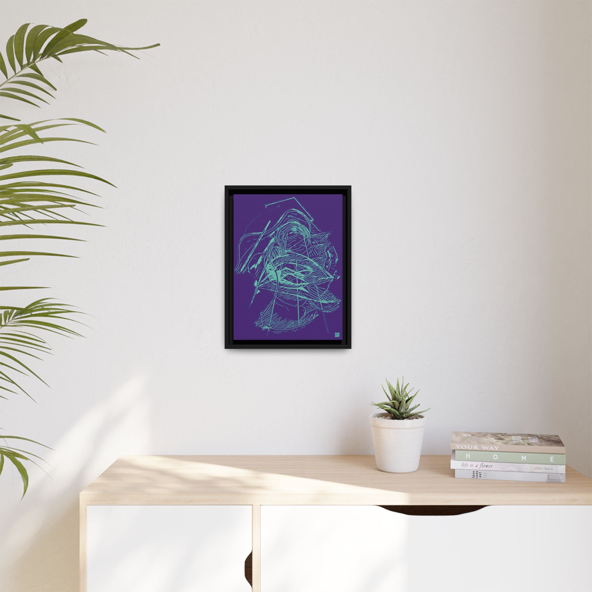 Dive Reflex (Teal, Purple Background) Matte Canvas, Framed