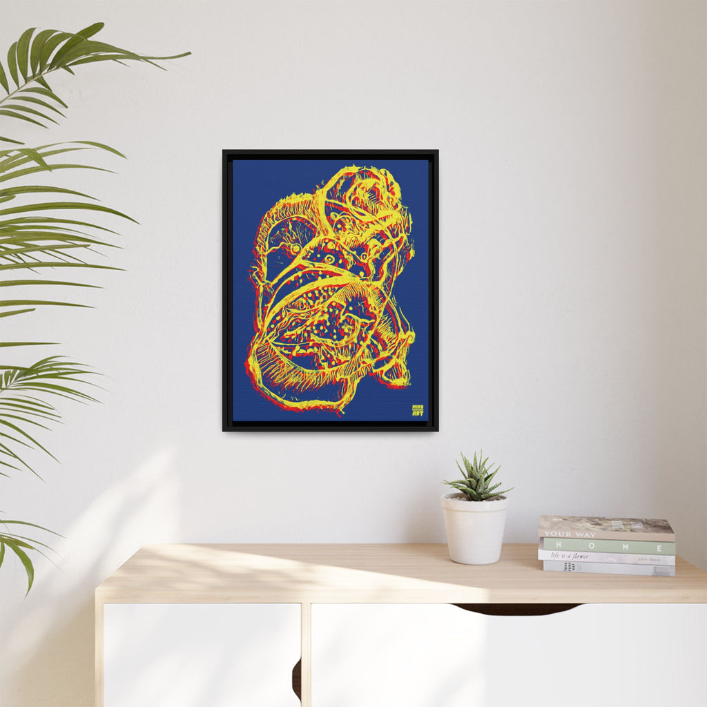 Exploration (Blur, Red & Yellow, Dark Blue Background) Matte Canvas, Framed