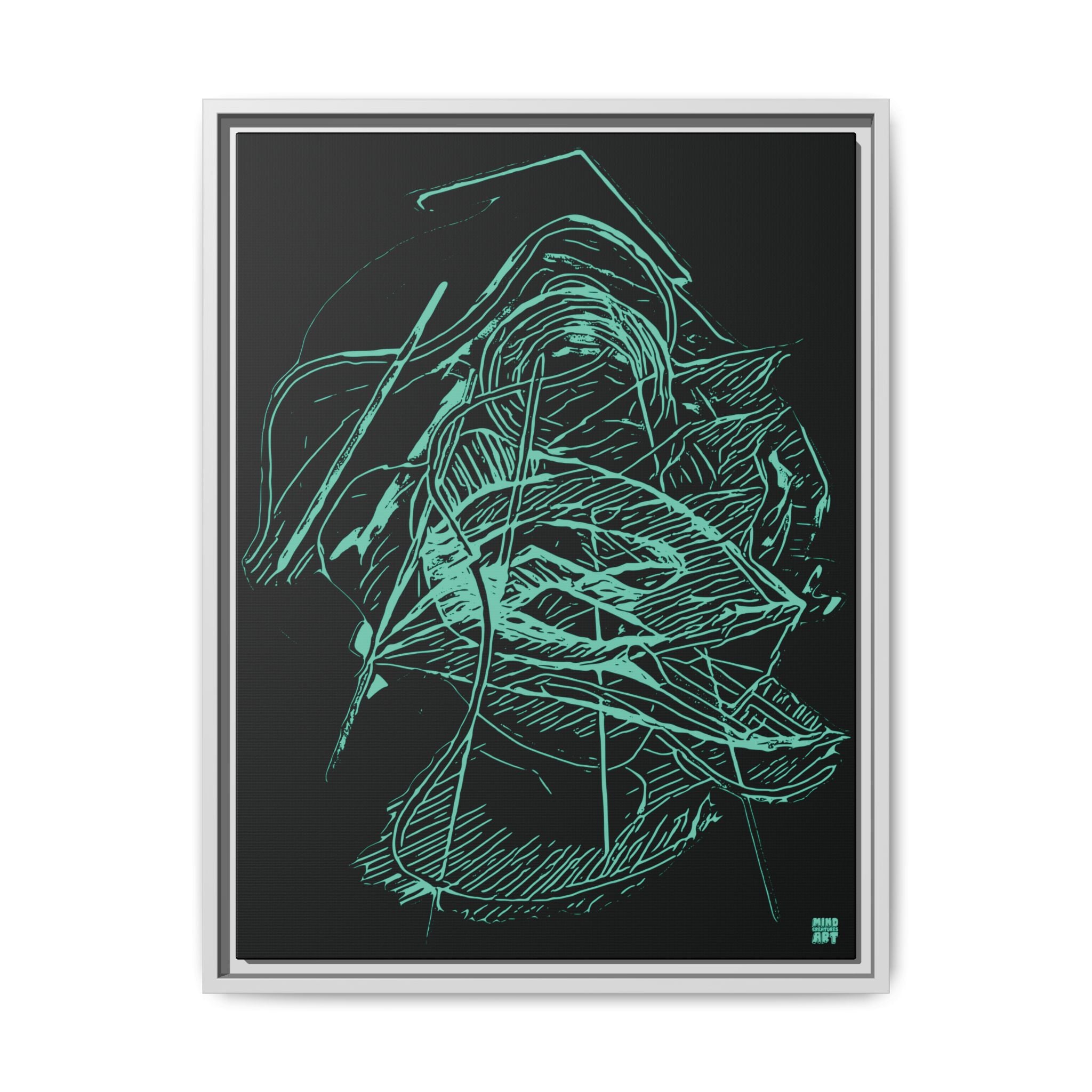 Dive Reflex (Teal, Black Background) Matte Canvas, Framed