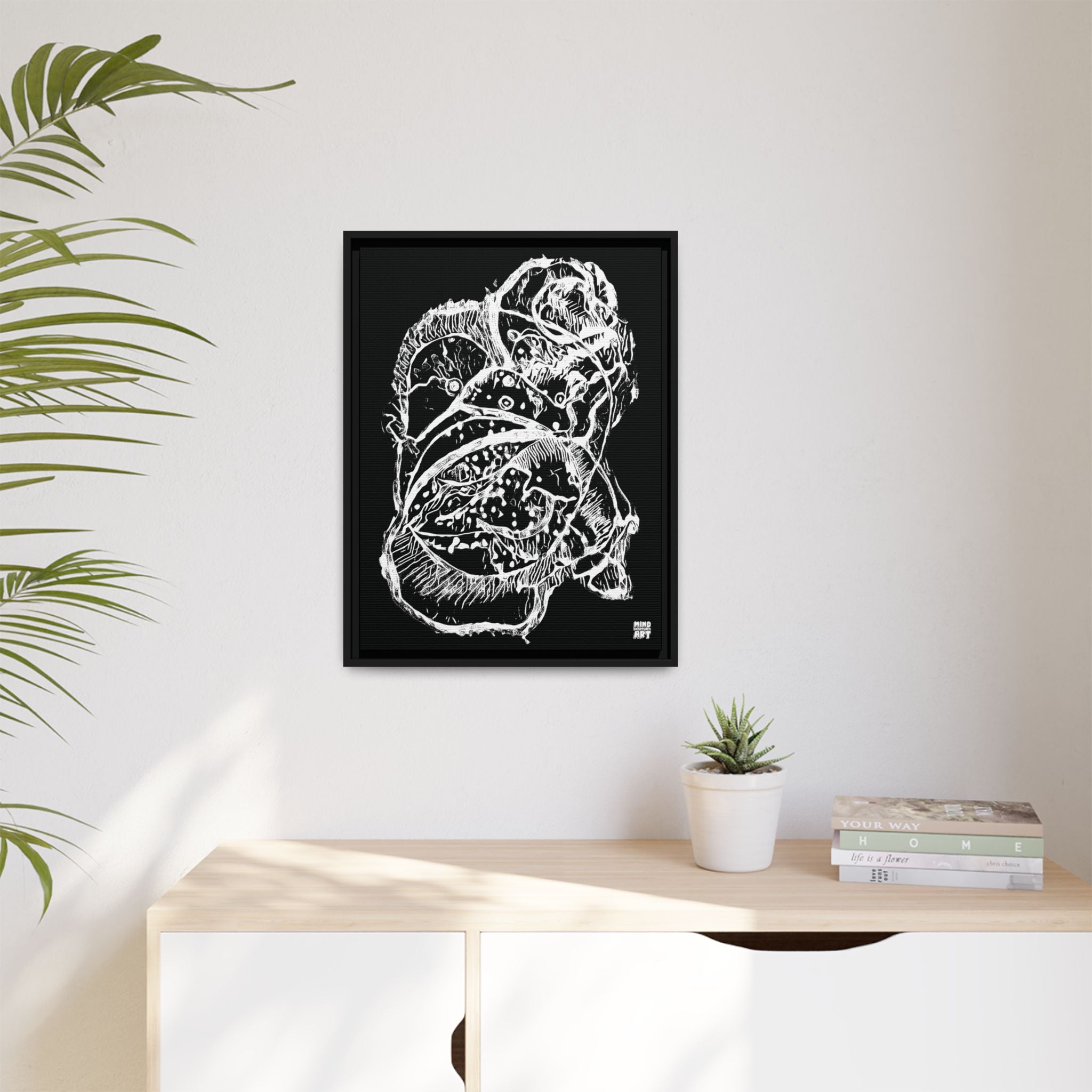 Exploration (White, Black Background) Matte Canvas, Framed