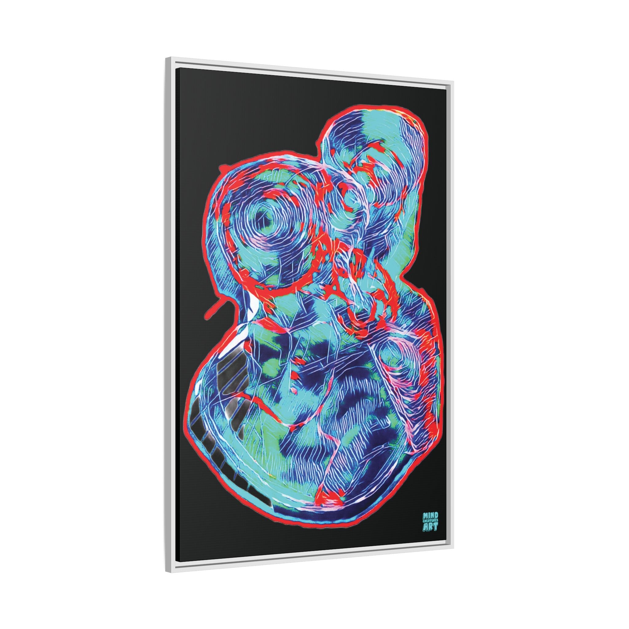 Curiosity (Red & Teal), Black Background) Matte Canvas, Framed