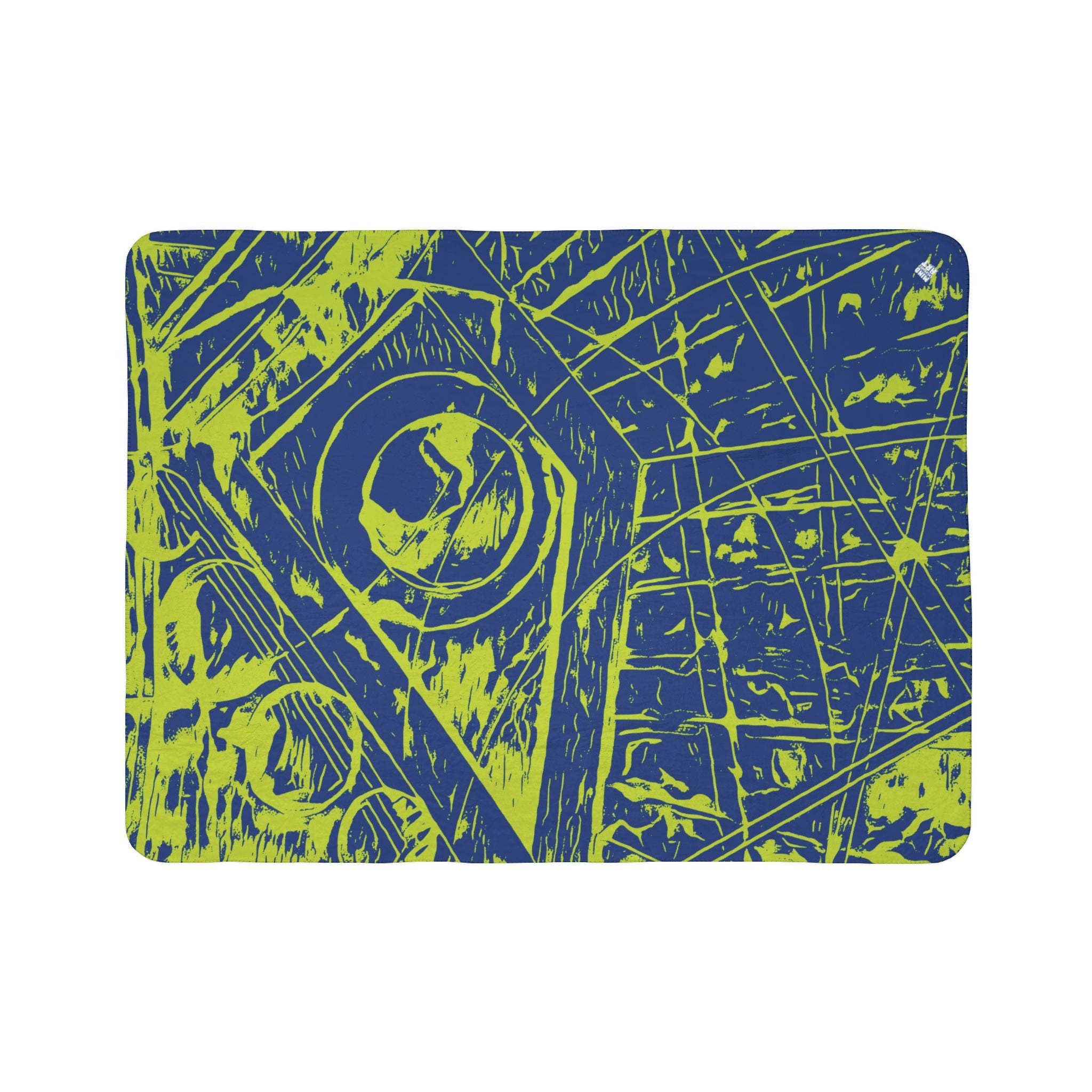 Love (Lime, Dark Blue Background) Fleece Sherpa Blanket