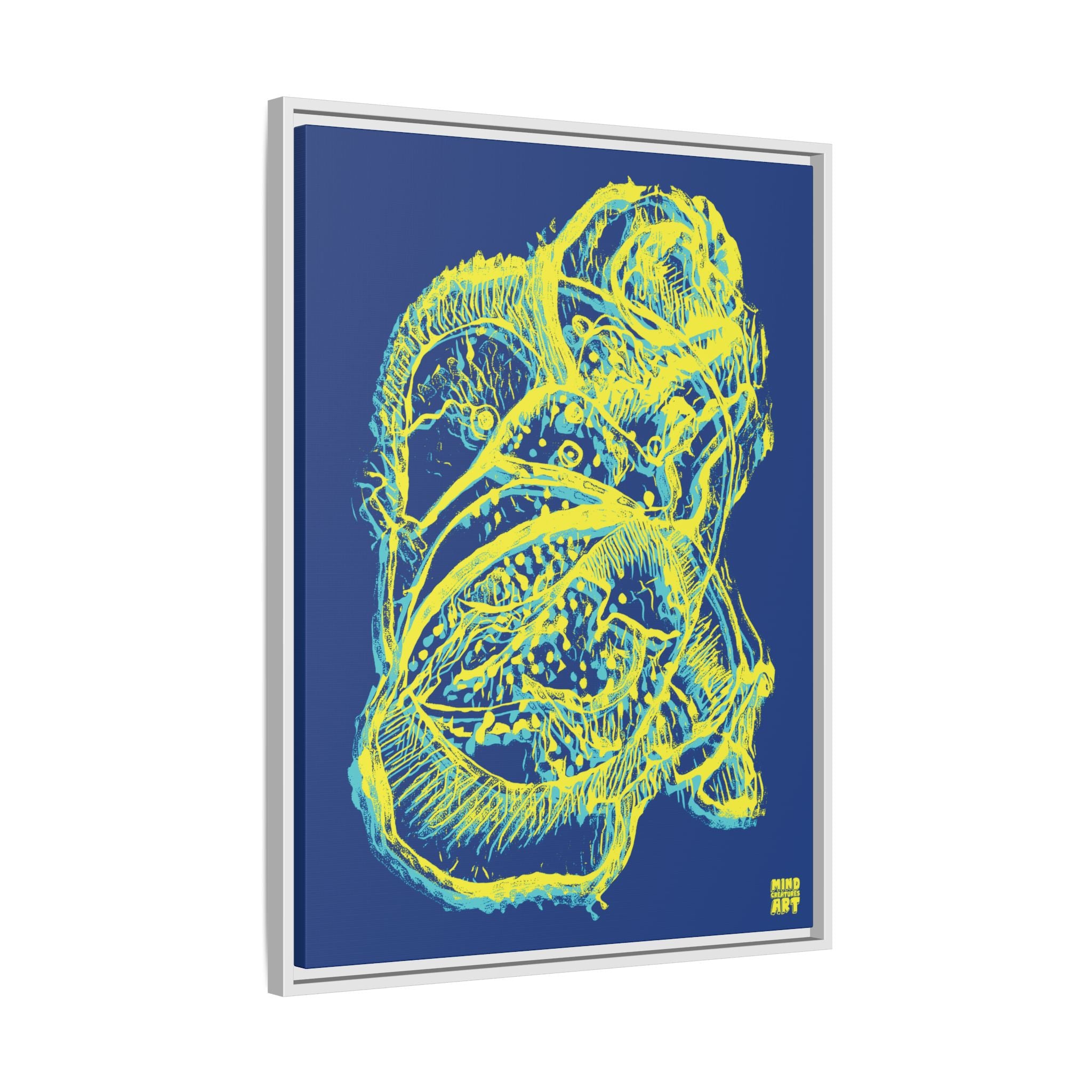 Exploration (Blur, Blue & Yellow, Dark Blue Background) Matte Canvas, Framed