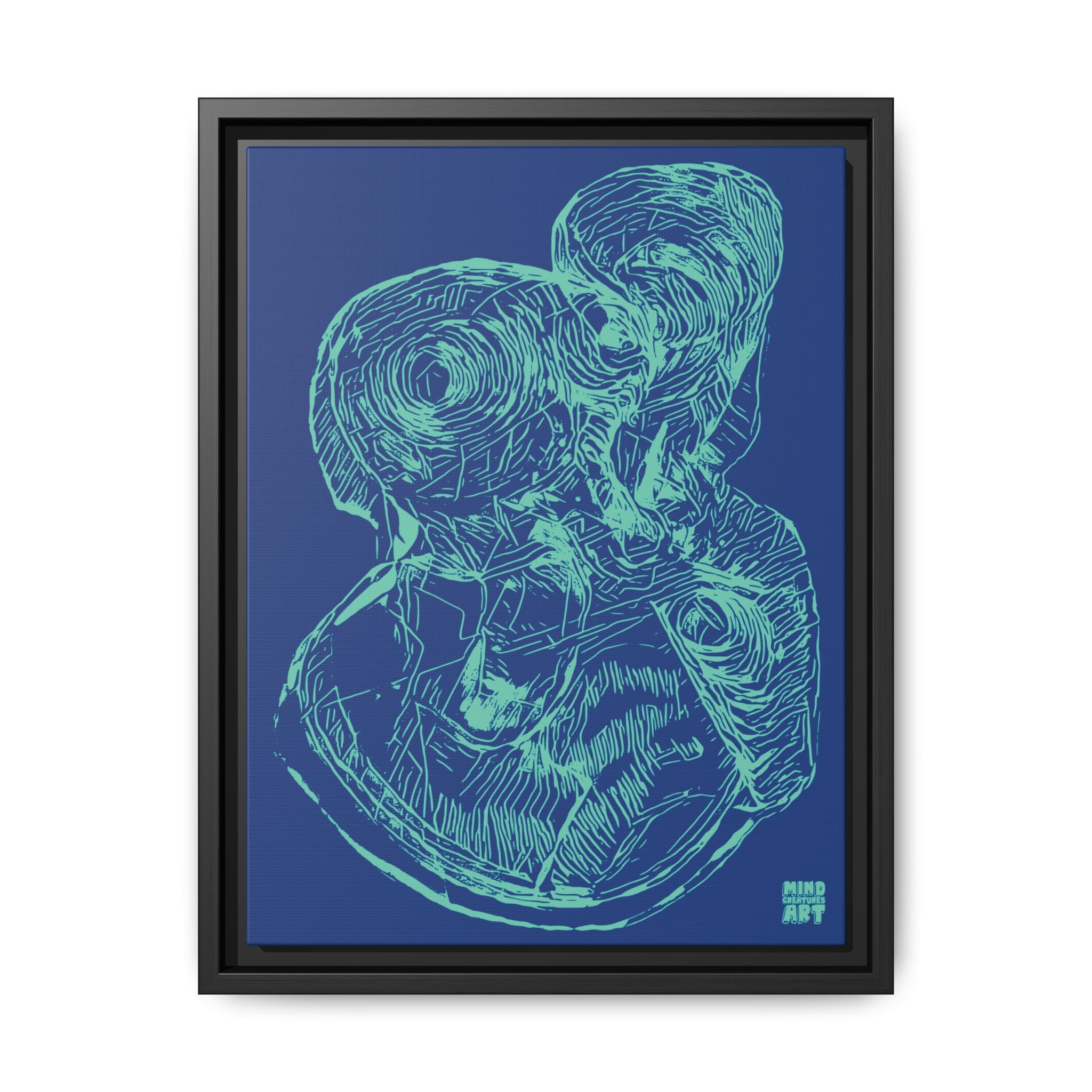 Curiosity (Teal, Dark Blue Background) Matte Canvas, Framed