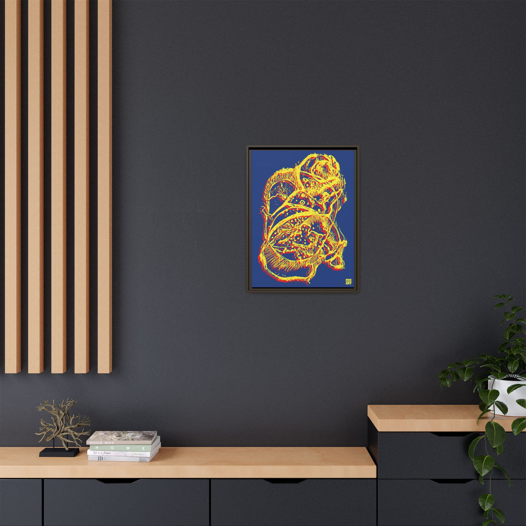 Exploration (Blur, Red & Yellow, Dark Blue Background) Matte Canvas, Framed