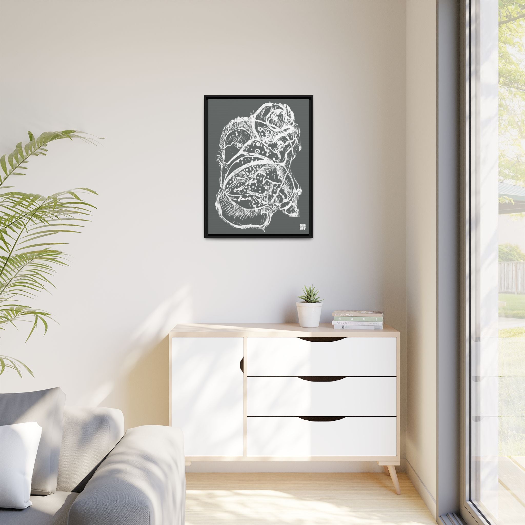Exploration (White, Dark Gray Background) Matte Canvas, Framed