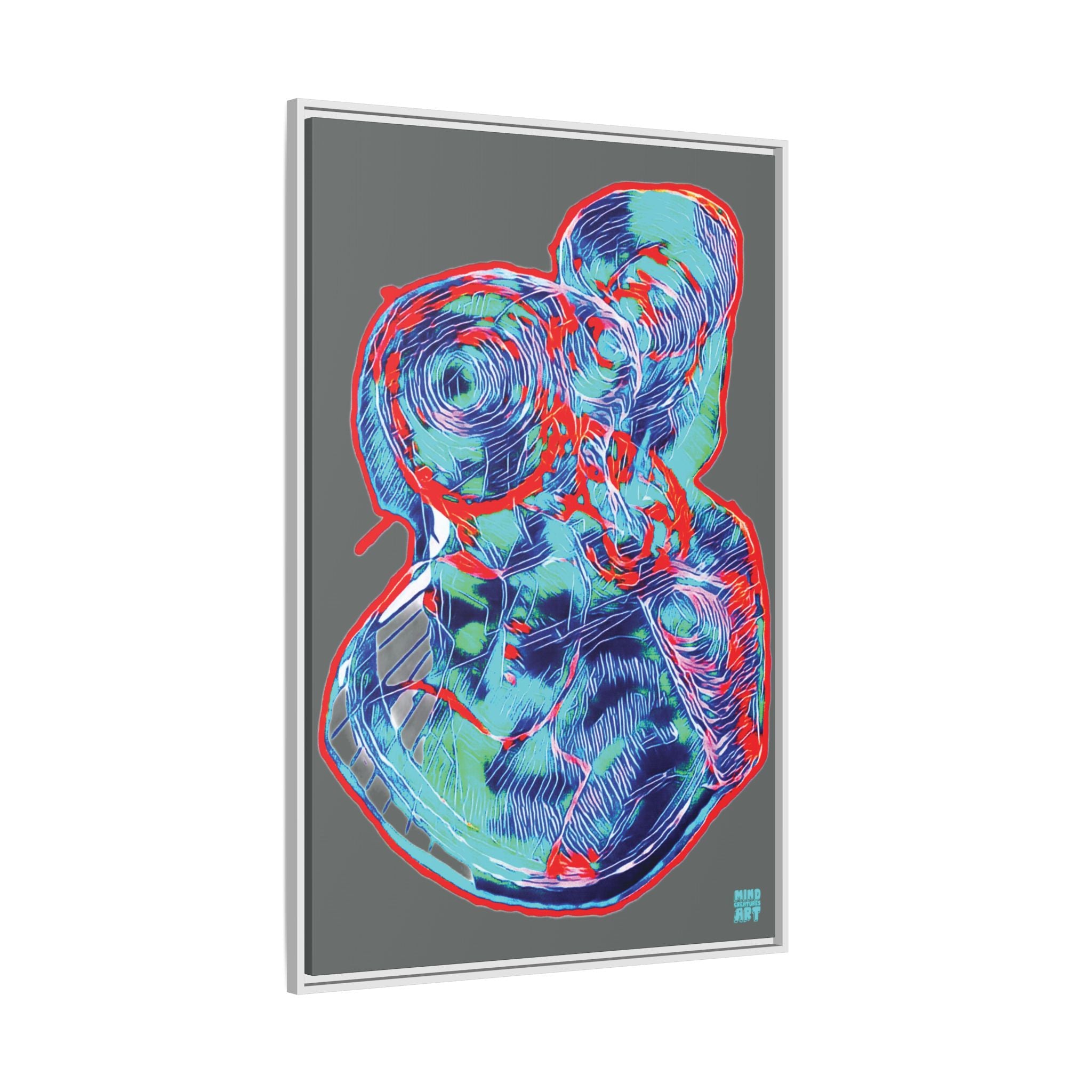 Curiosity (Red & Teal, Dark Gray Background) Matte Canvas, Framed
