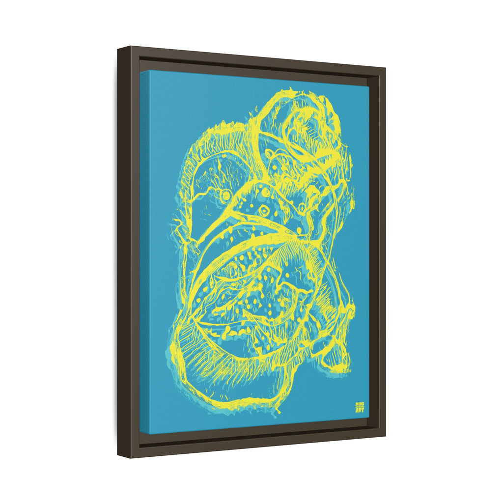 Exploration (Blur, Blue & Yellow, Dark Blue Background) Matte Canvas, Framed