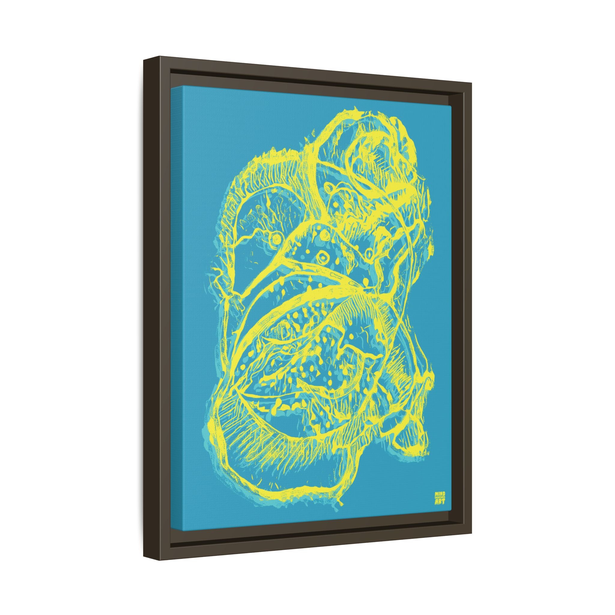 Exploration (Blur, Blue & Yellow, Dark Blue Background) Matte Canvas, Framed