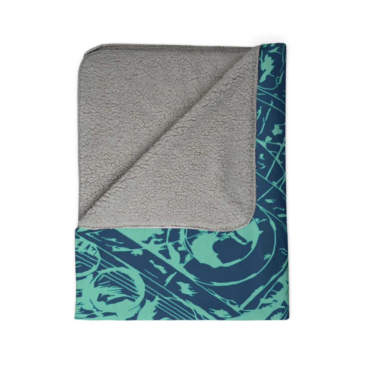 Love (Teal, Mirror, Dark Blue Background) Fleece Sherpa Blanket