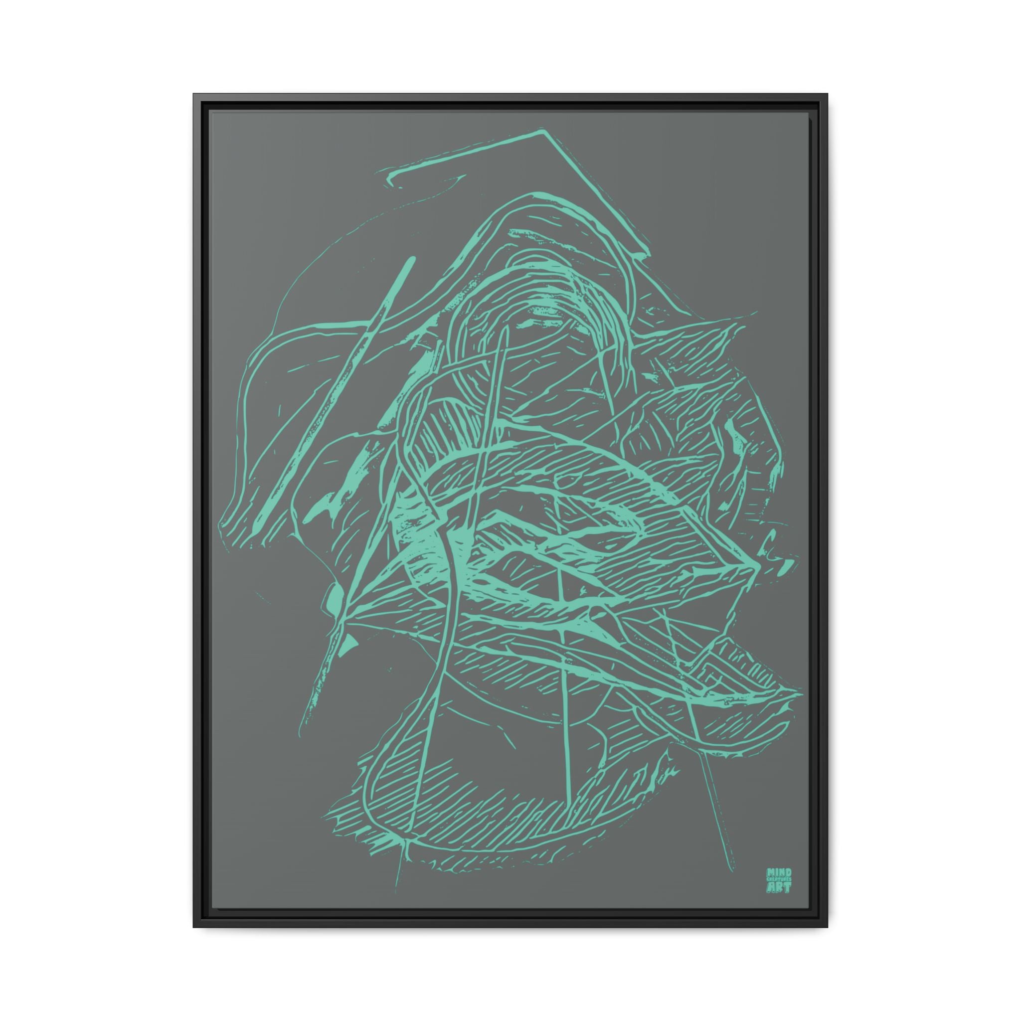 Dive Reflex (Teal, Dark Gray Background) Matte Canvas, Framed