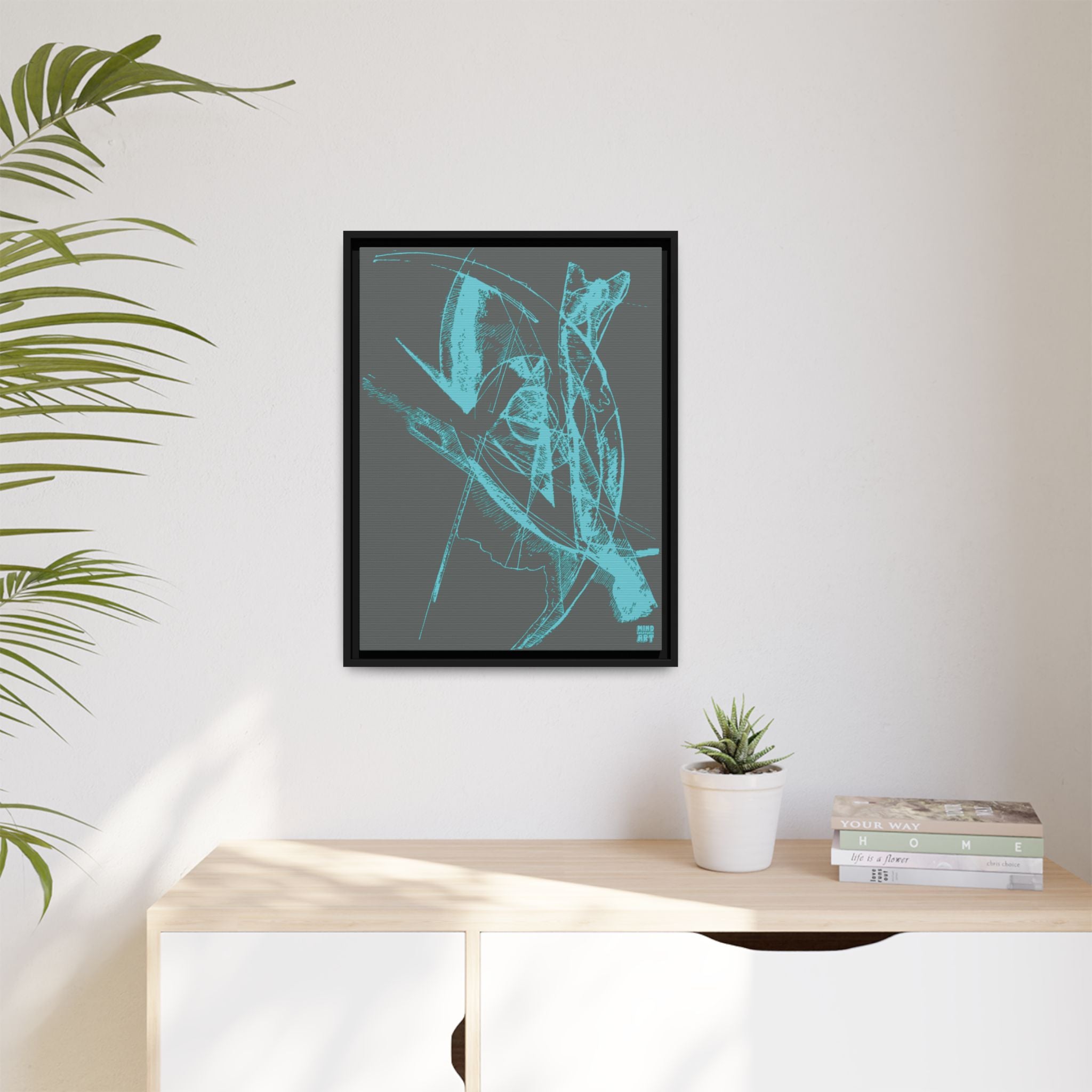 Watching (Aqua, Dark Gray Background) Matte Canvas, Framed