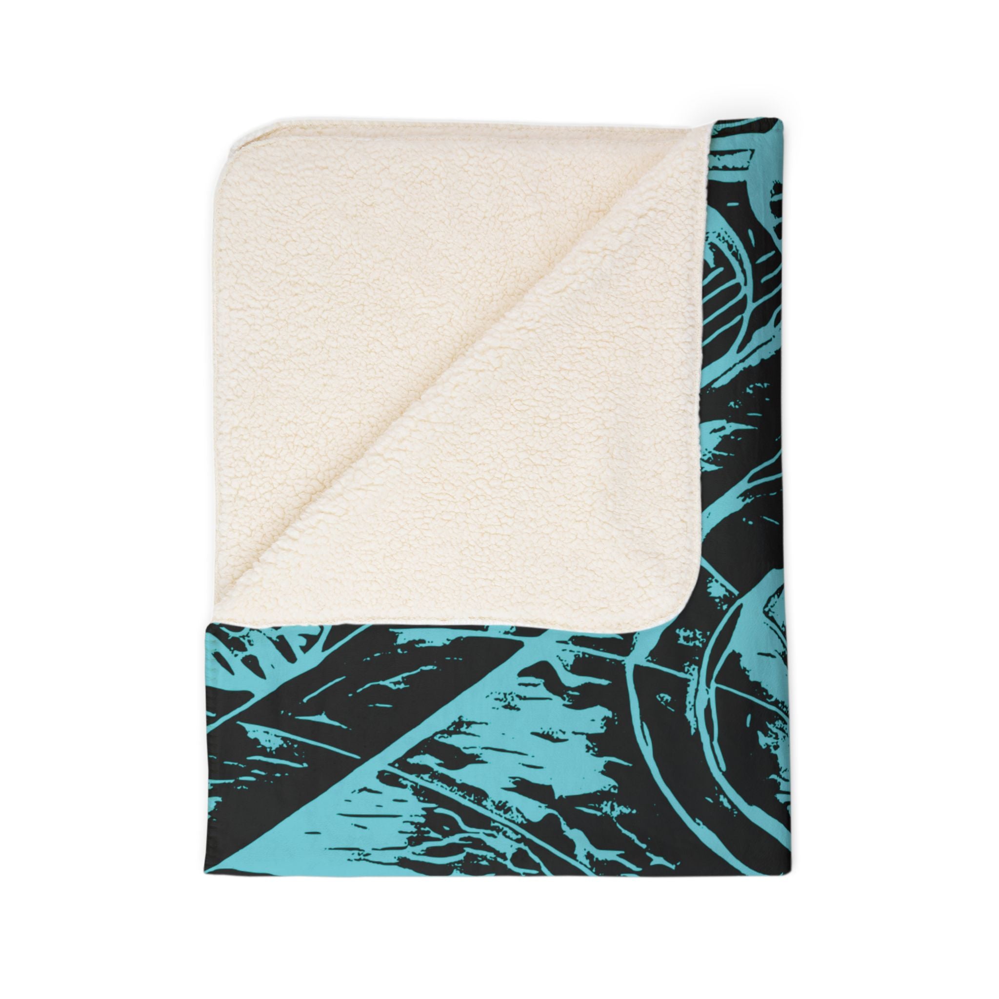 Love (Aqua, Black Background) Fleece Sherpa Blanket