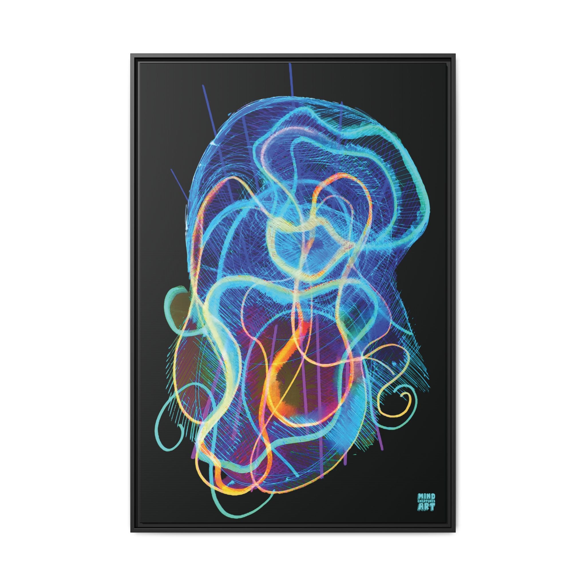 Davy Jones (Electric Blue, Black Background) Matte Canvas, Framed