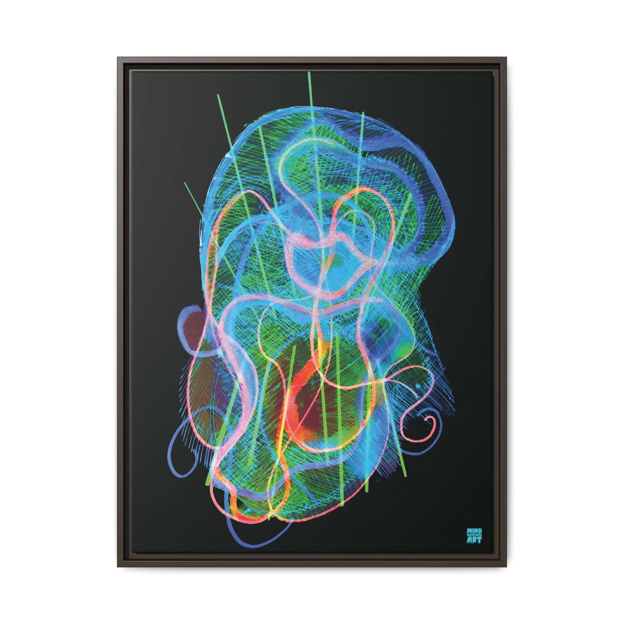 Davy Jones (Electric Blue & Green, Black Background) Matte Canvas, Framed