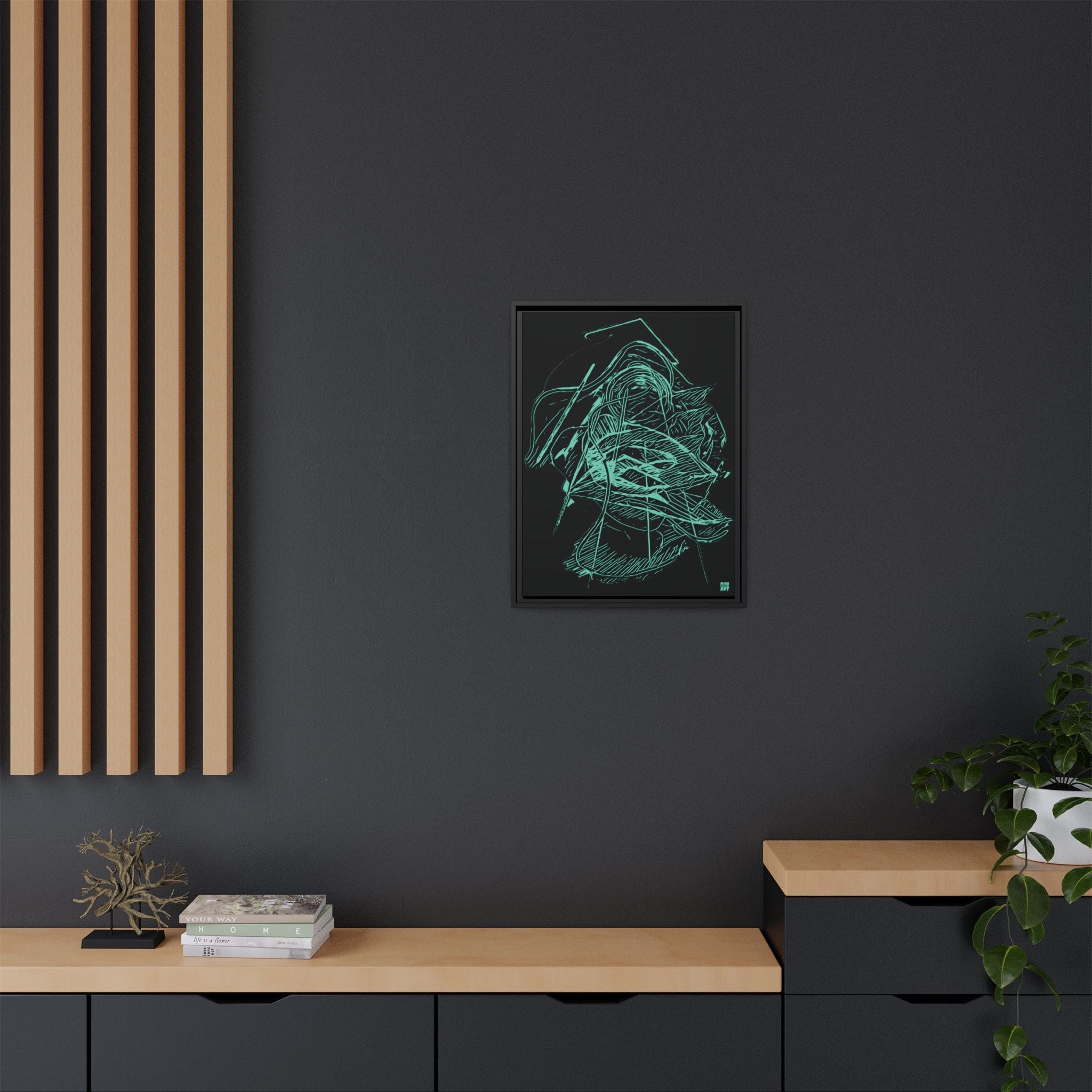 Dive Reflex (Teal, Black Background) Matte Canvas, Framed